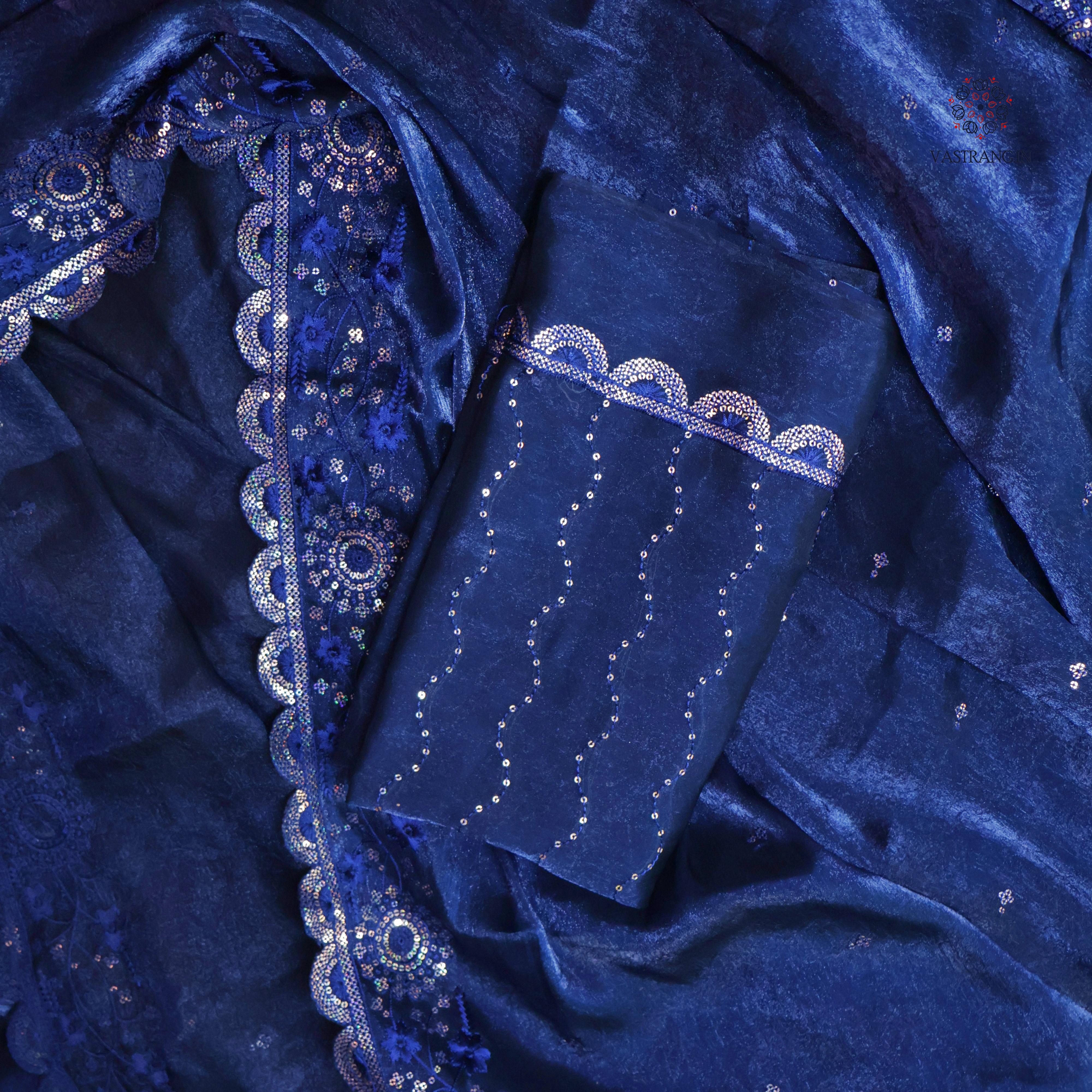 Partywear Crush Silk Sequence n Cut Work Fancy Designer Saree With Blouse Piece