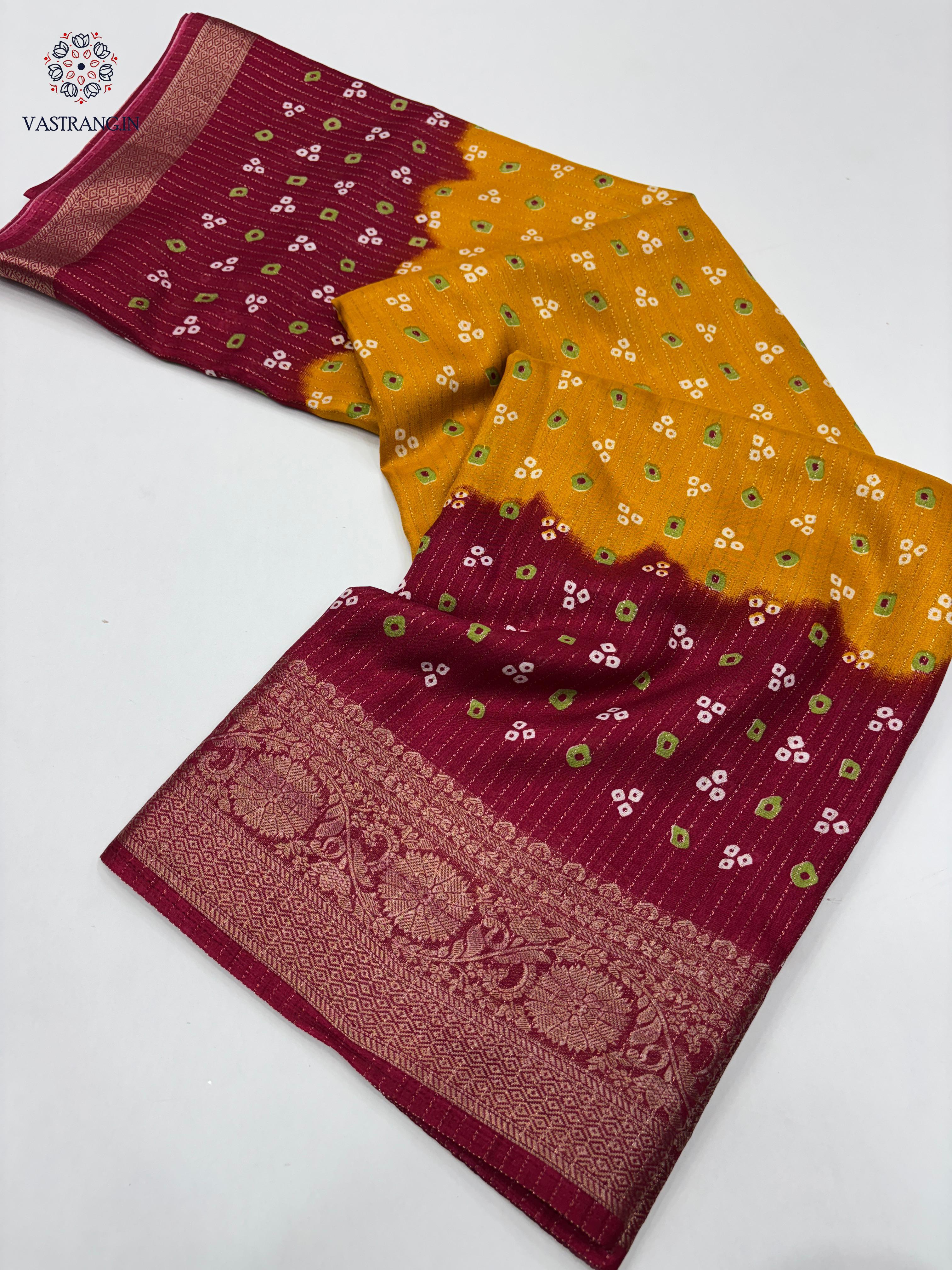 New Wedding Wear Yellow n Maroon Color Dola Silk Jacquard Zari n Print Work Fancy Designer Saree With Blouse