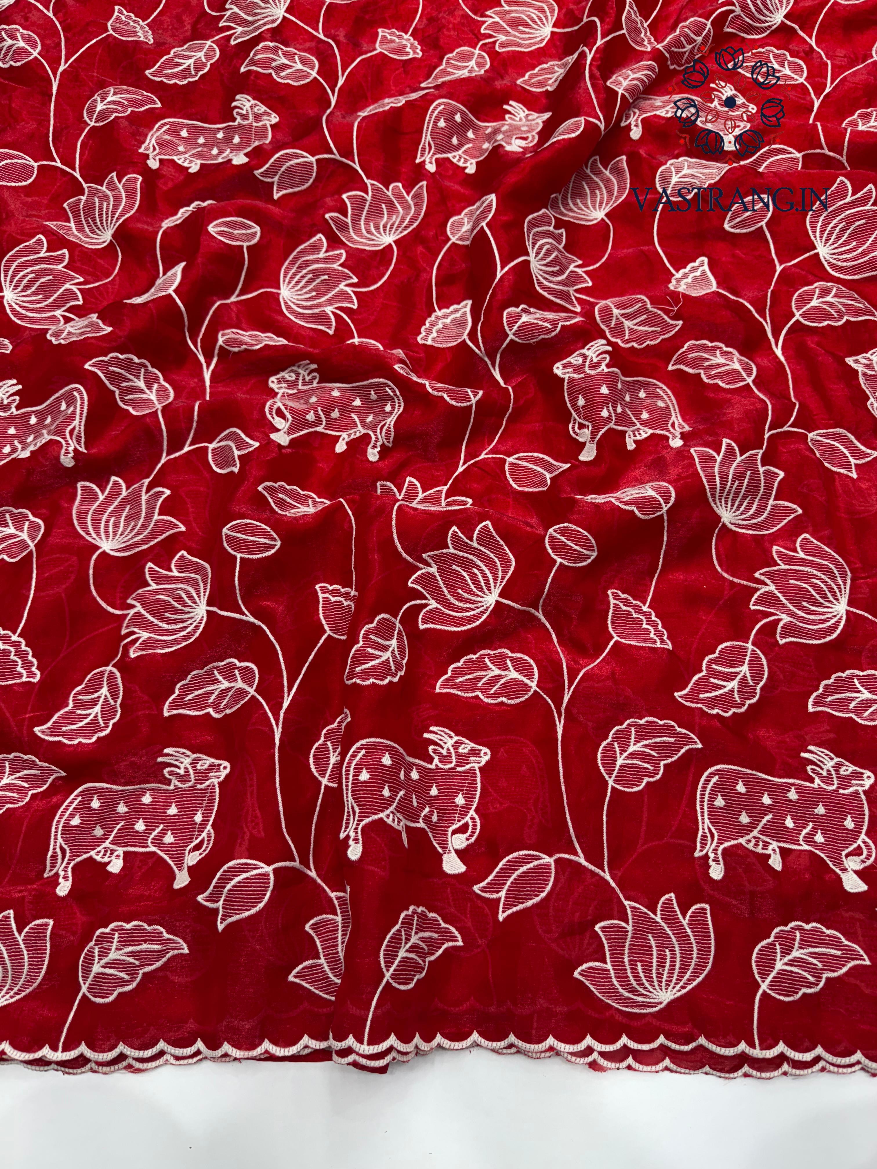 Beautiful Wedding Wear Red Colour Soft Crunchy Silk Embroidery Work Saree With Blouse