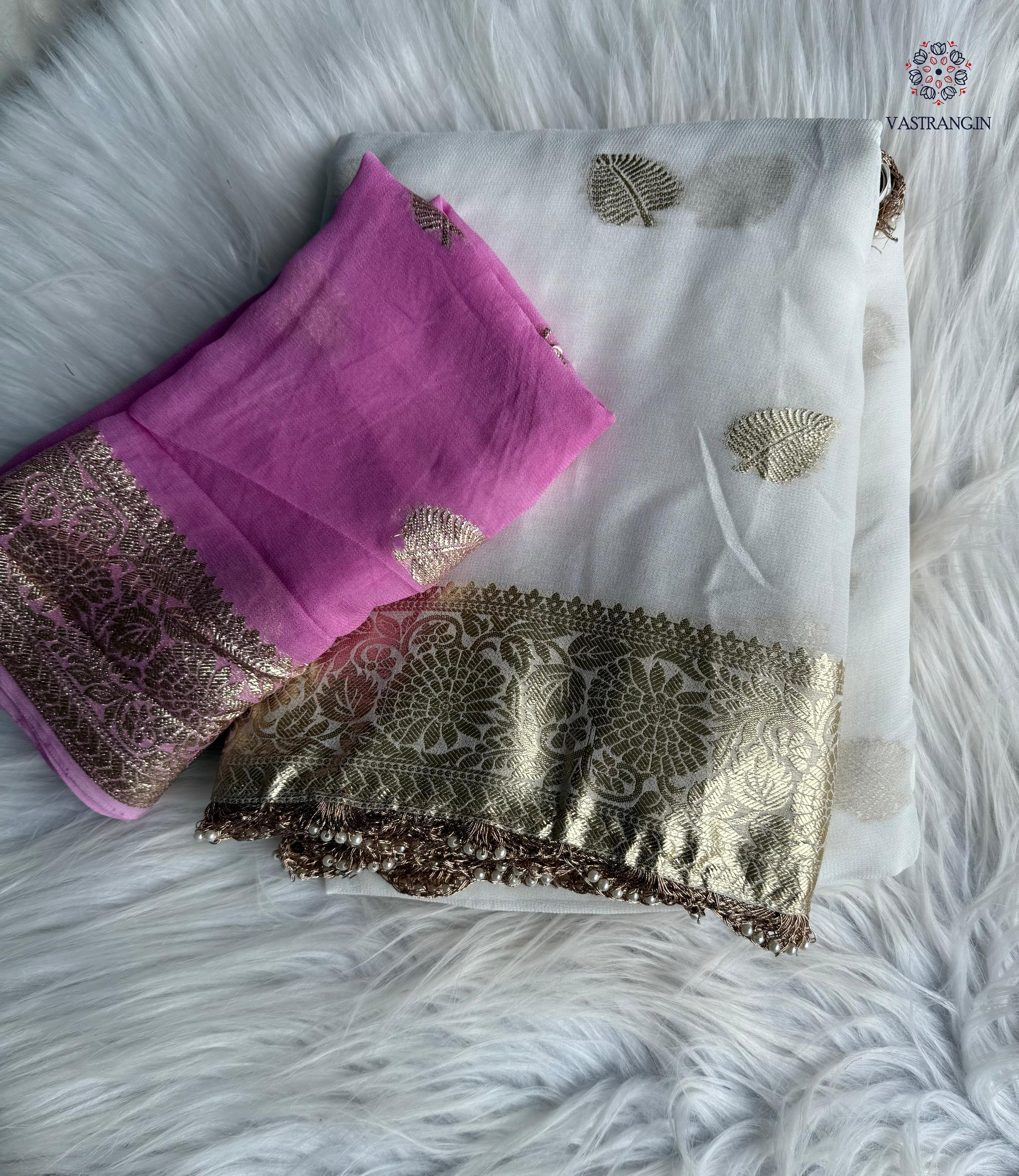 New Wedding Wear White Color Pure Viscose Georgette Zari Weaving Work Fancy Designer Saree With Blouse Piece