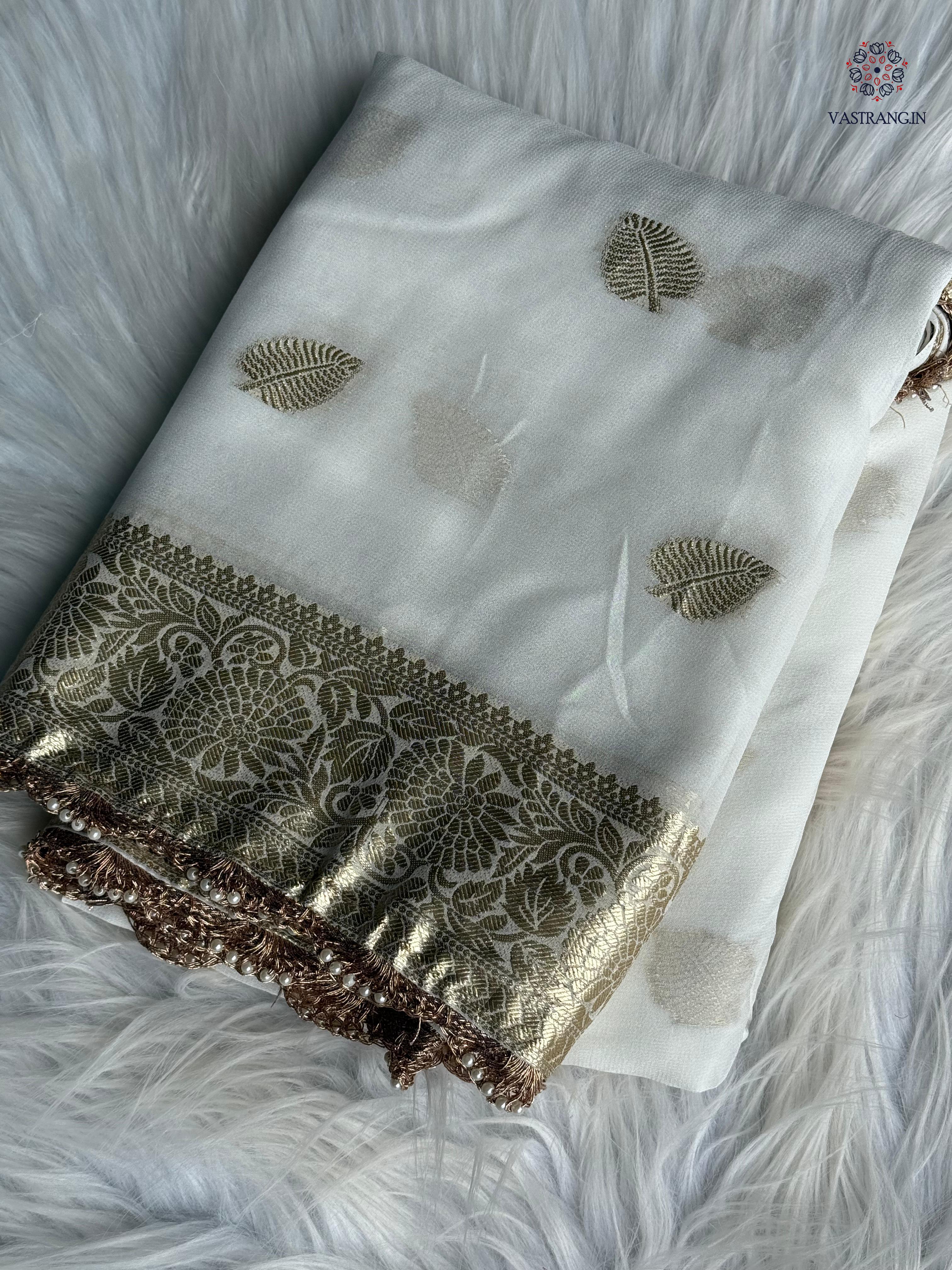 New Wedding Wear White Color Pure Viscose Georgette Zari Weaving Work Fancy Designer Saree With Blouse Piece