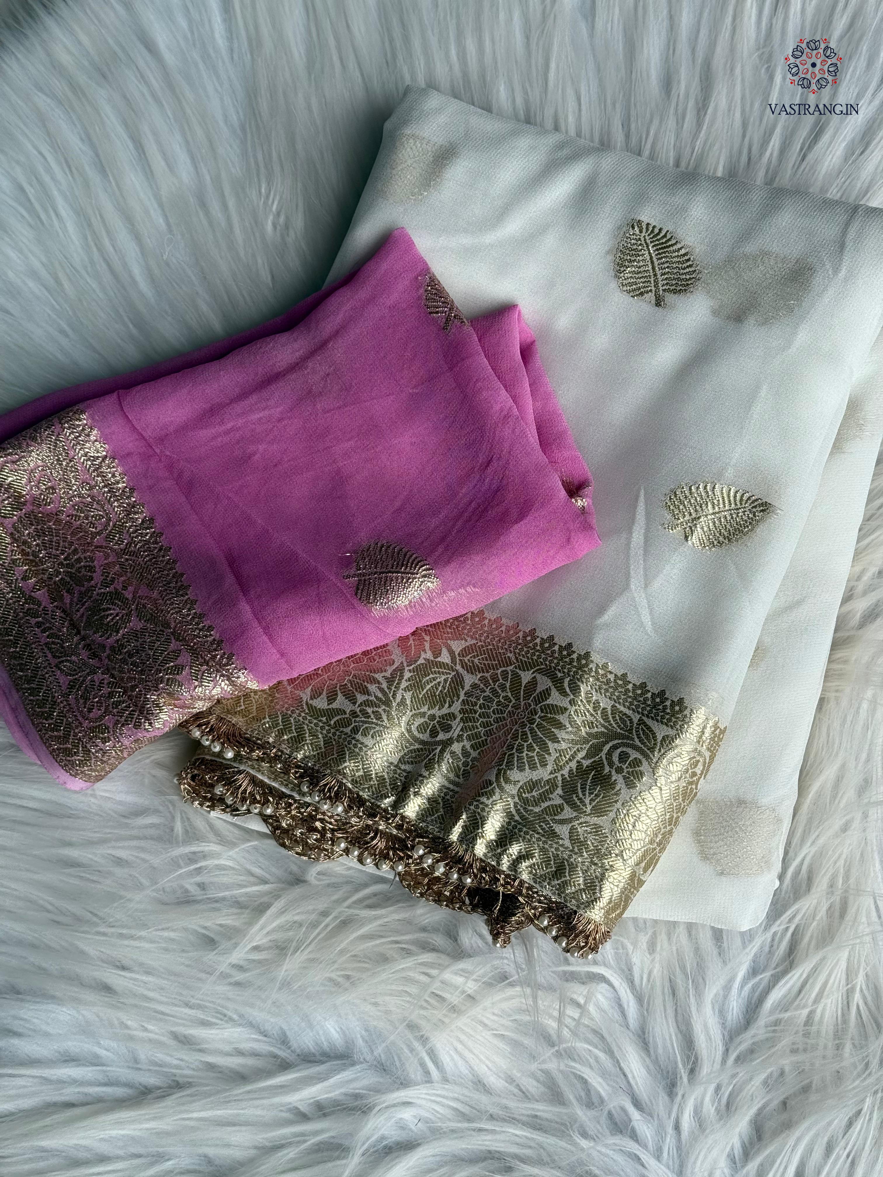 New Wedding Wear White Color Pure Viscose Georgette Zari Weaving Work Fancy Designer Saree With Blouse Piece