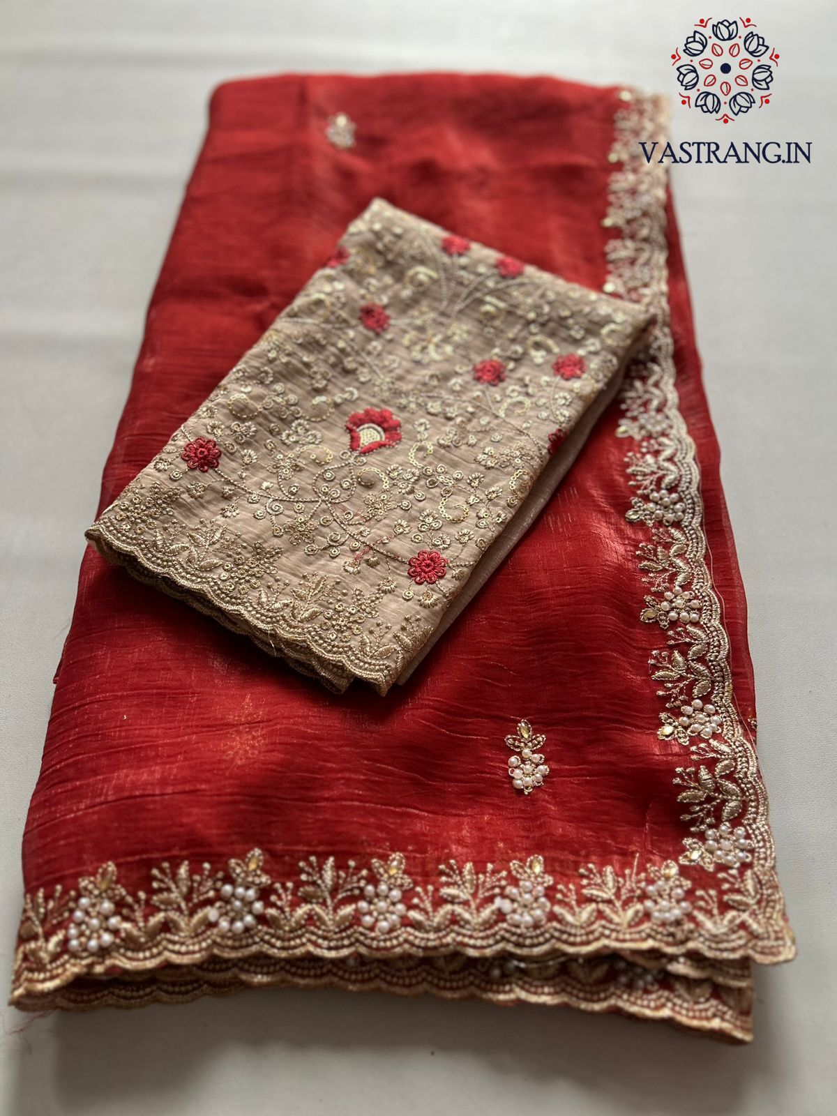 New Wedding Wear Red Color Crunchy Chiffon Silk With Beautiful Embroidery Work Fancy Designer Saree