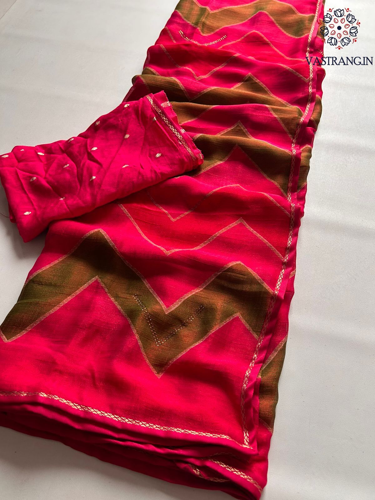 Red Color Fancy Chiffon Georgette Print n Stone Work Festive Wear Designer Saree With Blouse
