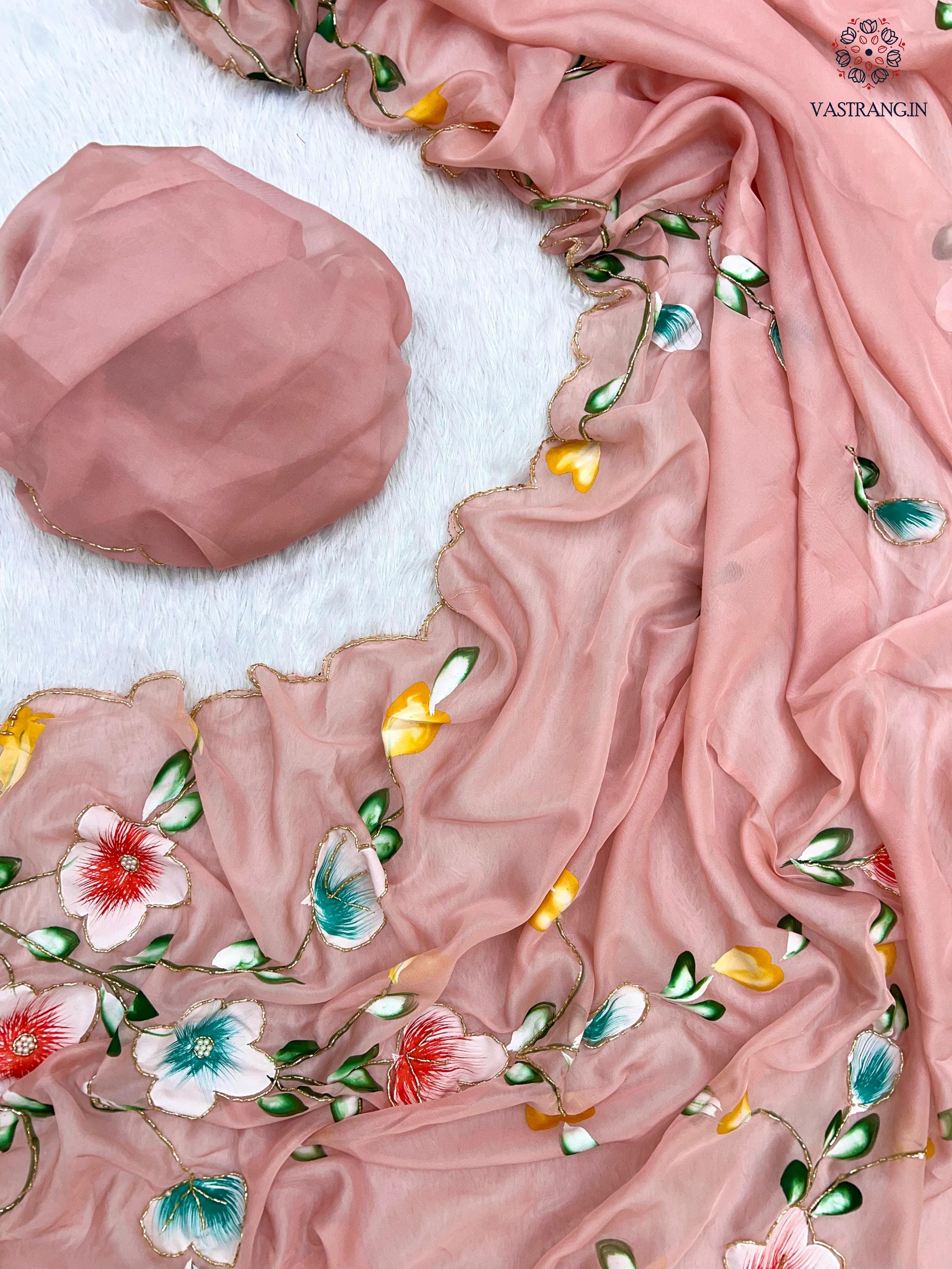 New Wedding Wear Pure Tebby Silk Handbrush Print Cut n Handwork Fancy Designer Saree With Blouse