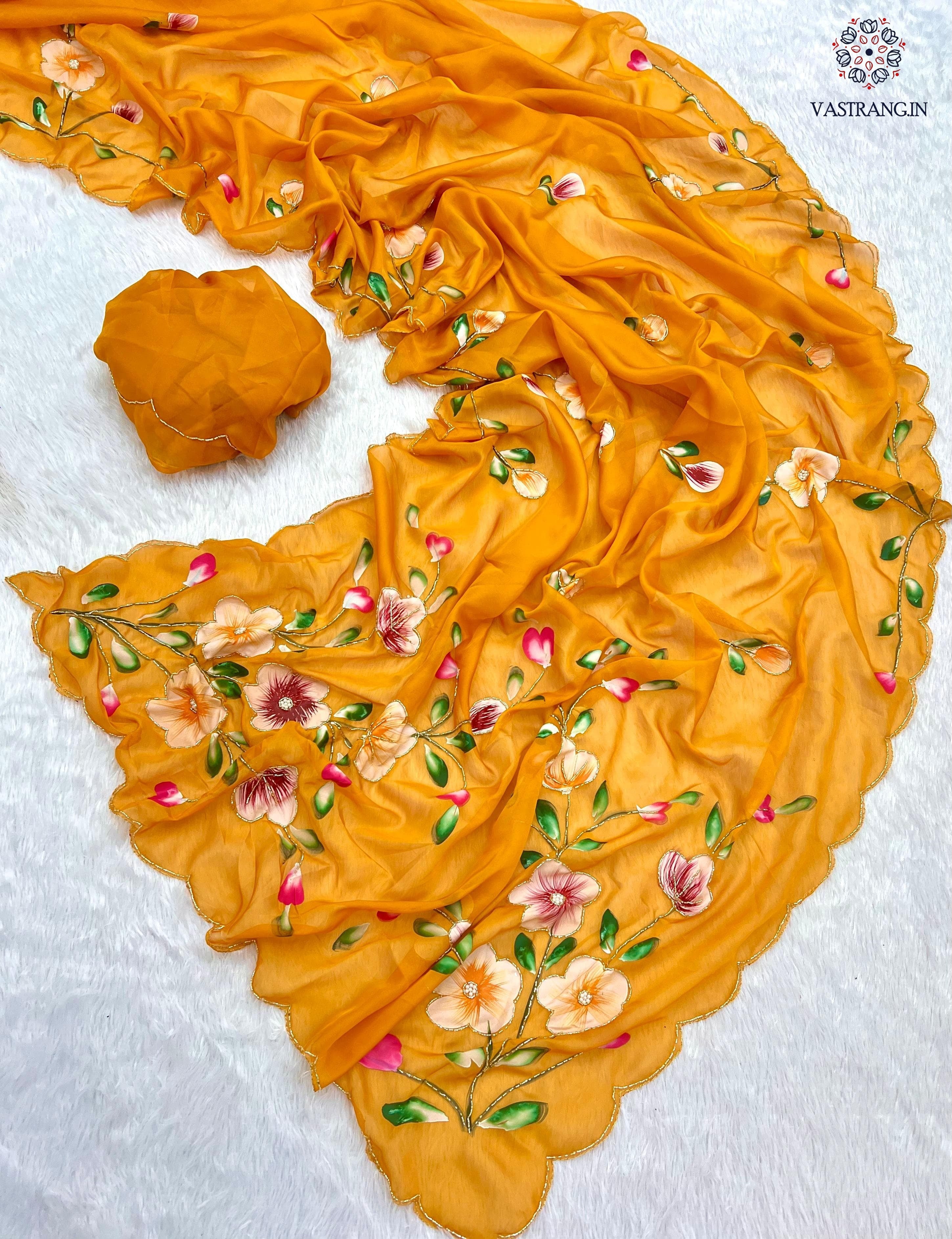 New Wedding Wear Pure Tebby Silk Handbrush Print Cut n Handwork Fancy Designer Saree With Blouse