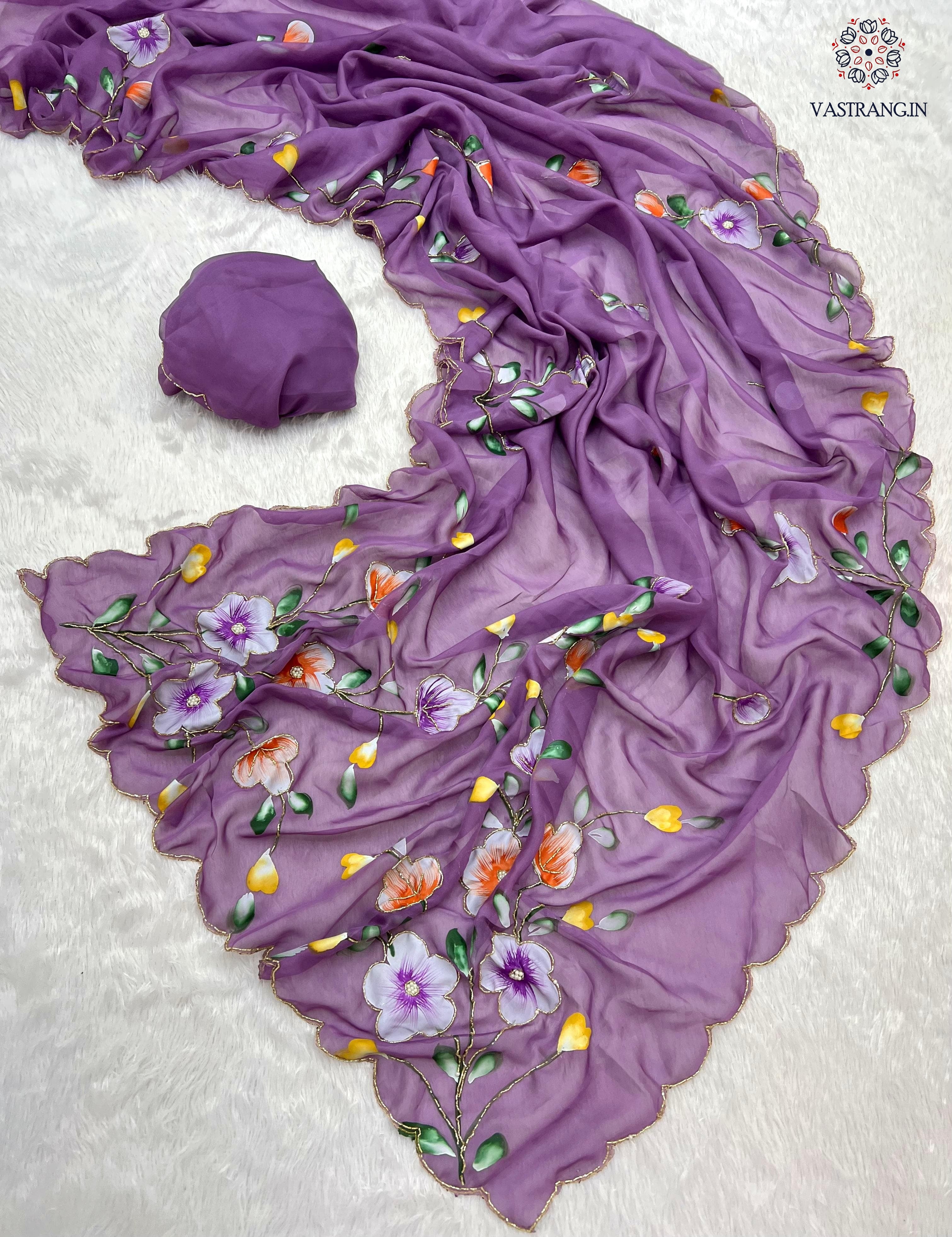 New Wedding Wear Pure Tebby Silk Handbrush Print Cut n Handwork Fancy Designer Saree With Blouse