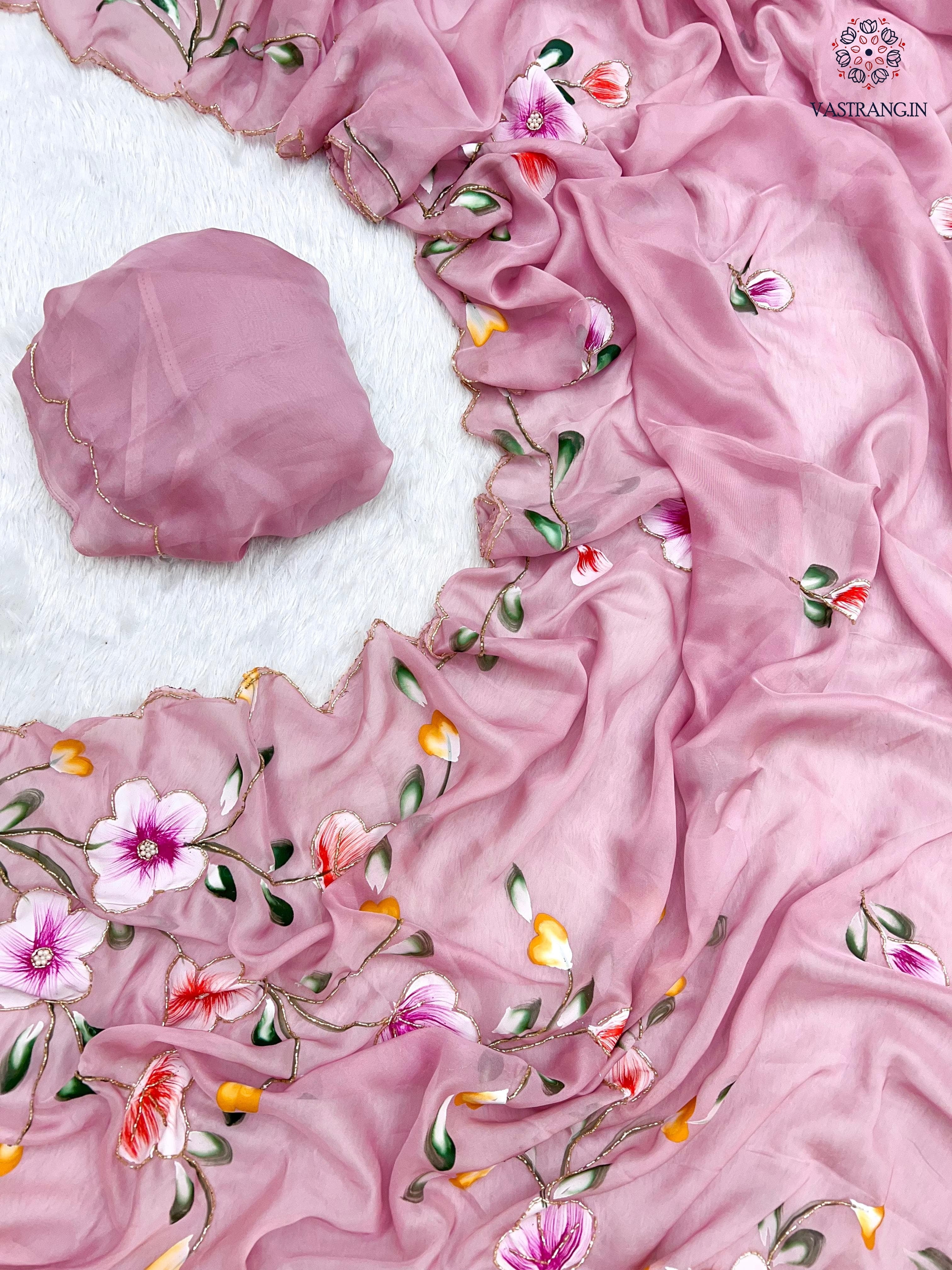 New Wedding Wear Pure Tebby Silk Handbrush Print Cut n Handwork Fancy Designer Saree With Blouse