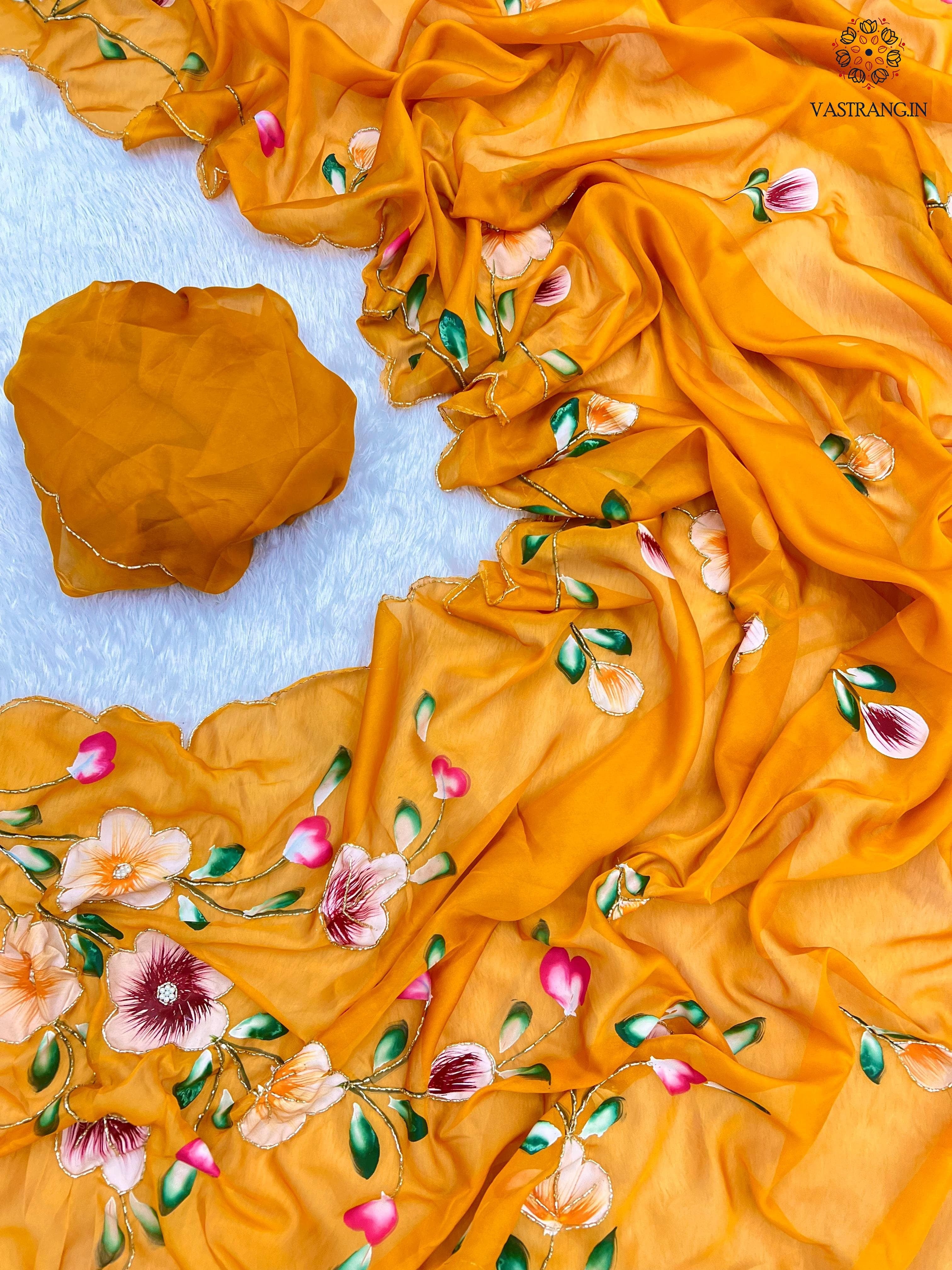 New Wedding Wear Pure Tebby Silk Handbrush Print Cut n Handwork Fancy Designer Saree With Blouse