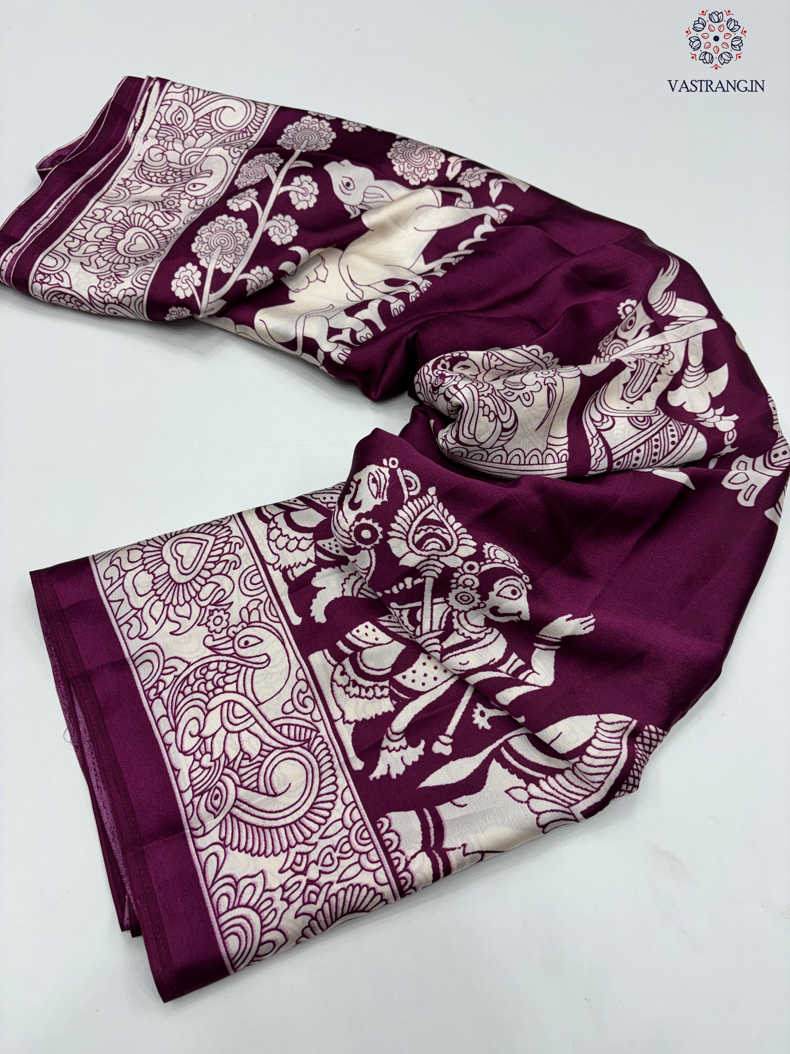 New Wine Color Festive Wear Pure Satin Silk Ajrak Printed Rich Pallu n Tussles Work Fancy Designer Saree