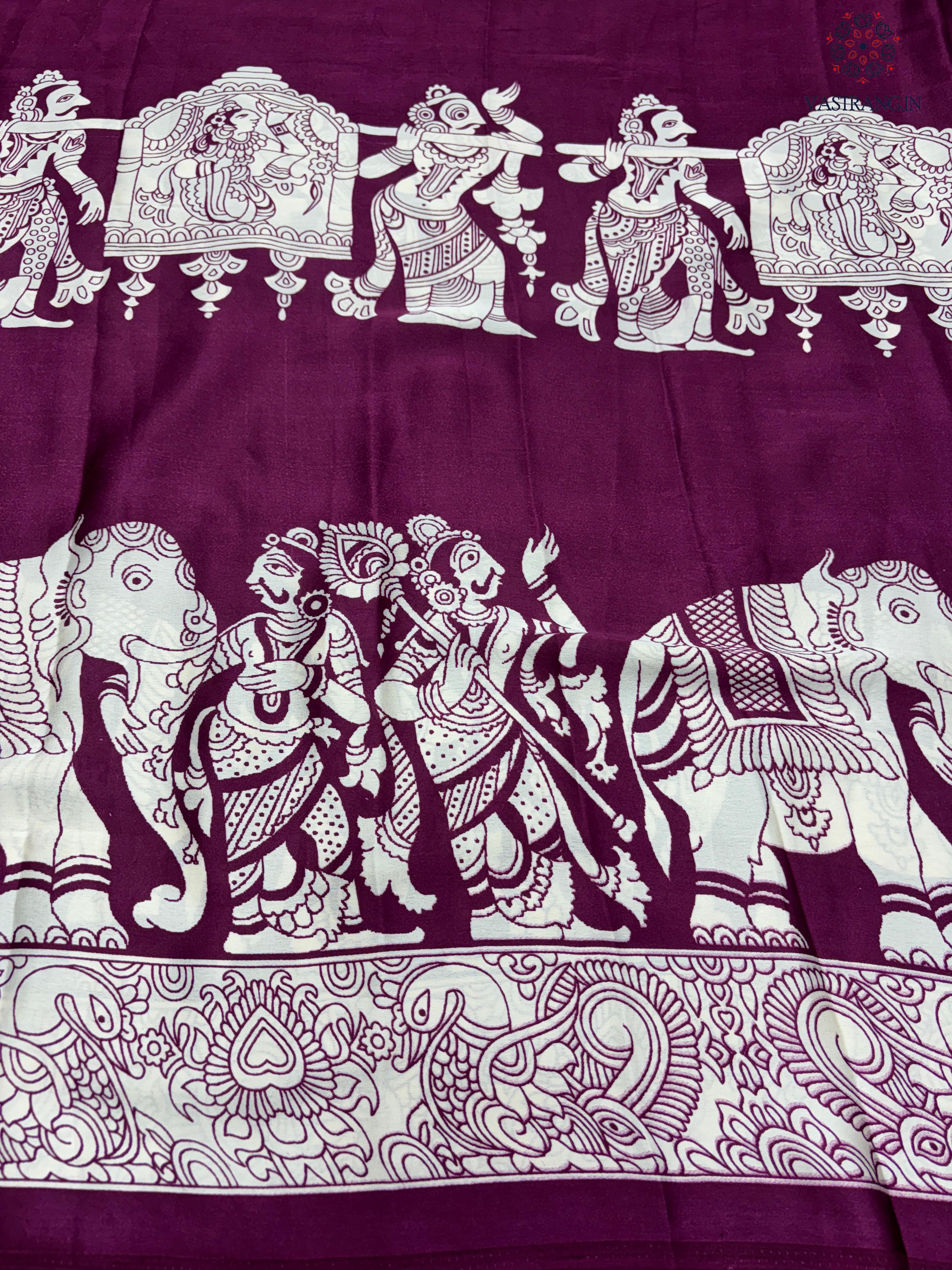 New Wine Color Festive Wear Pure Satin Silk Ajrak Printed Rich Pallu n Tussles Work Fancy Designer Saree