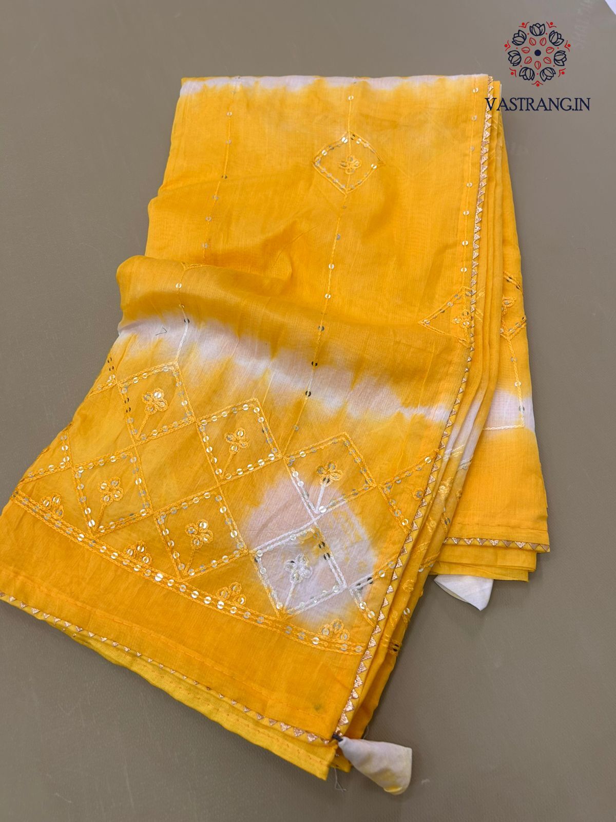 Admirable Soft Chinnon Silk Shibori Printed With Mirror Work Party Wear Saree For Wedding