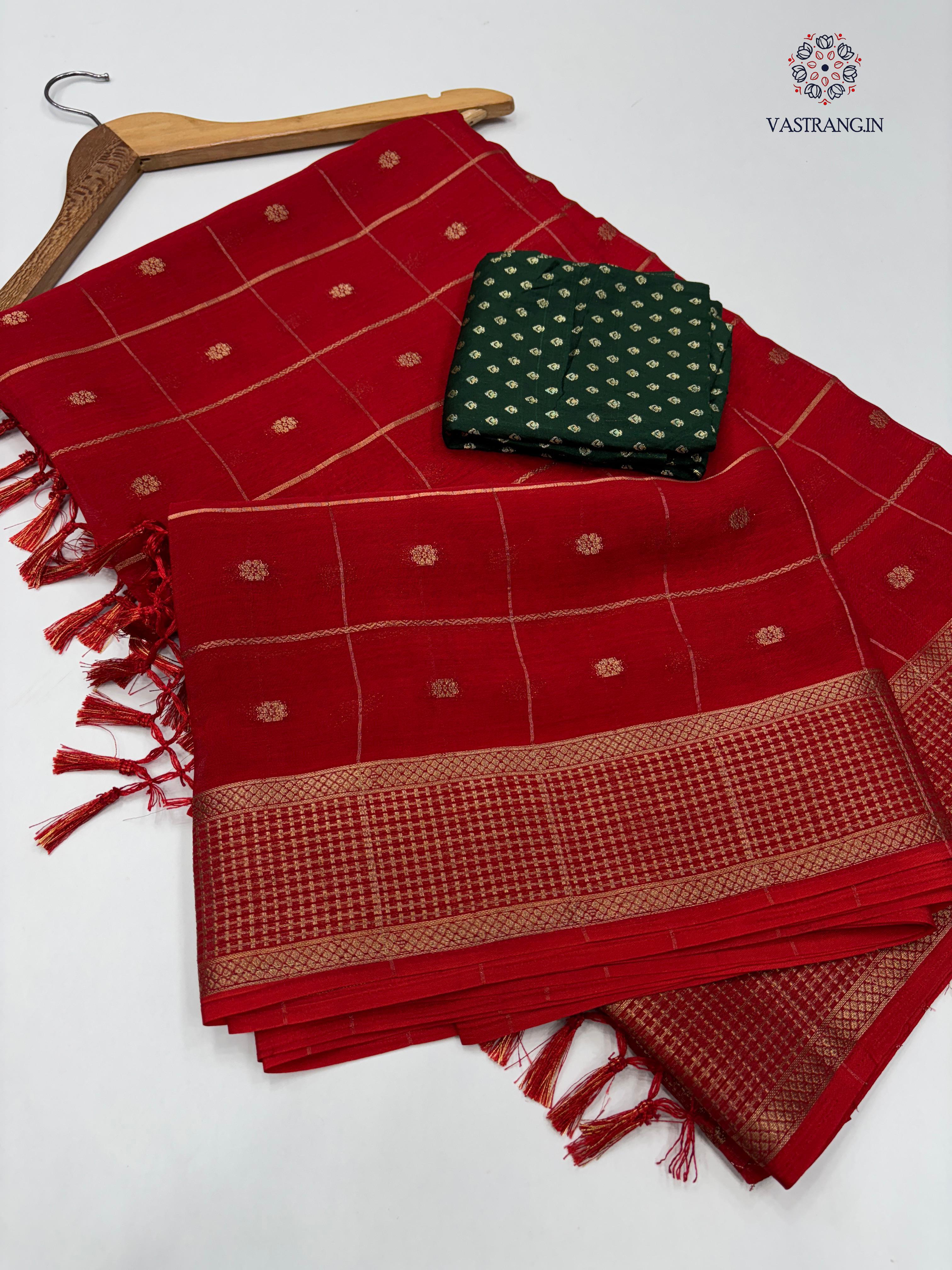 New Wedding Wear Red Color Pure Dola Silk Zari Jacquard Weaving Work Fancy Designer Saree