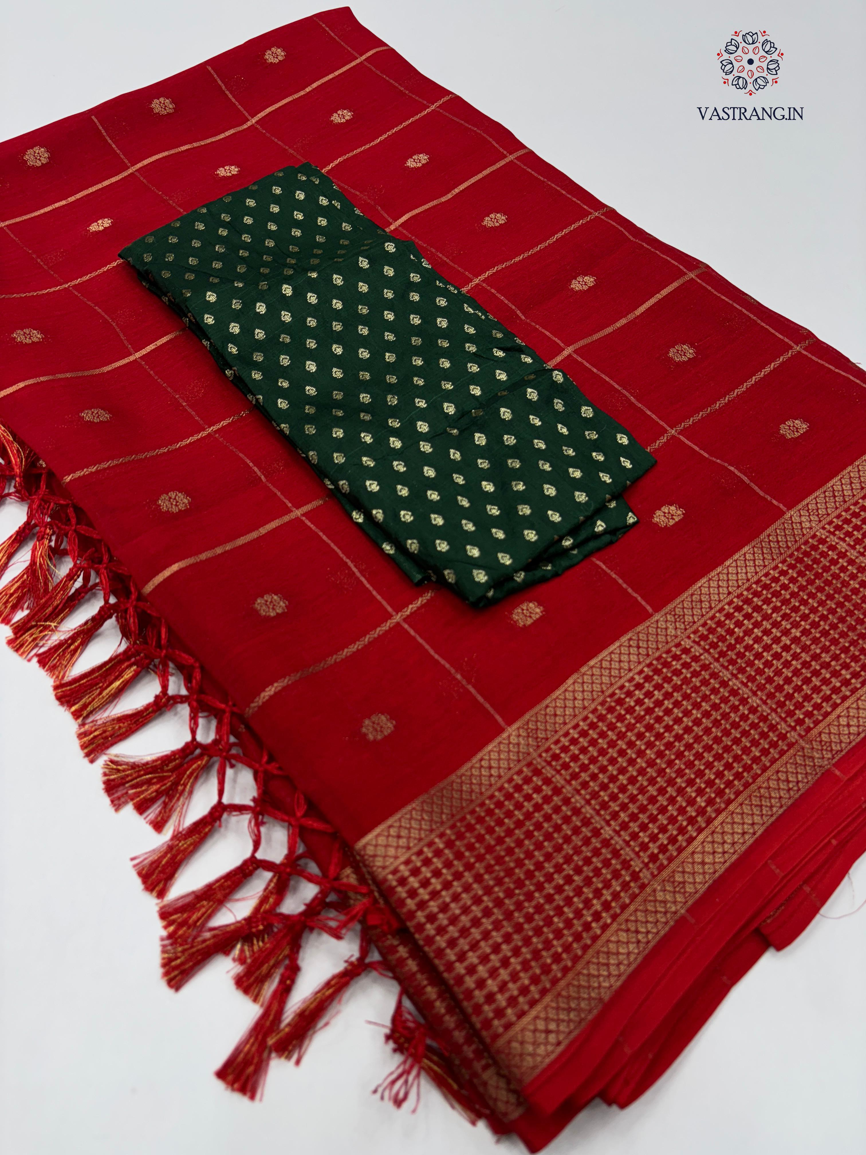 New Wedding Wear Red Color Pure Dola Silk Zari Jacquard Weaving Work Fancy Designer Saree