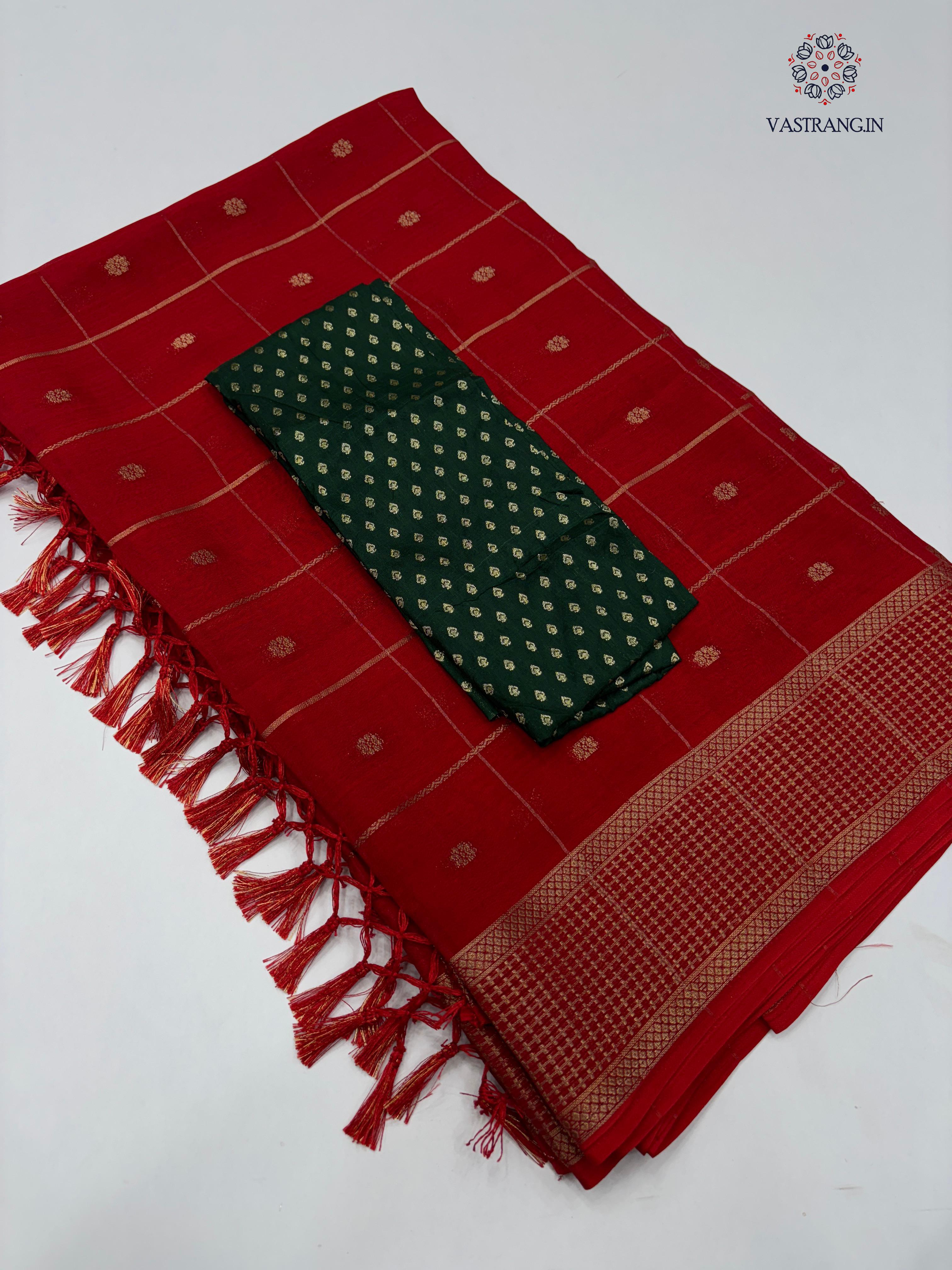 New Wedding Wear Red Color Pure Dola Silk Zari Jacquard Weaving Work Fancy Designer Saree