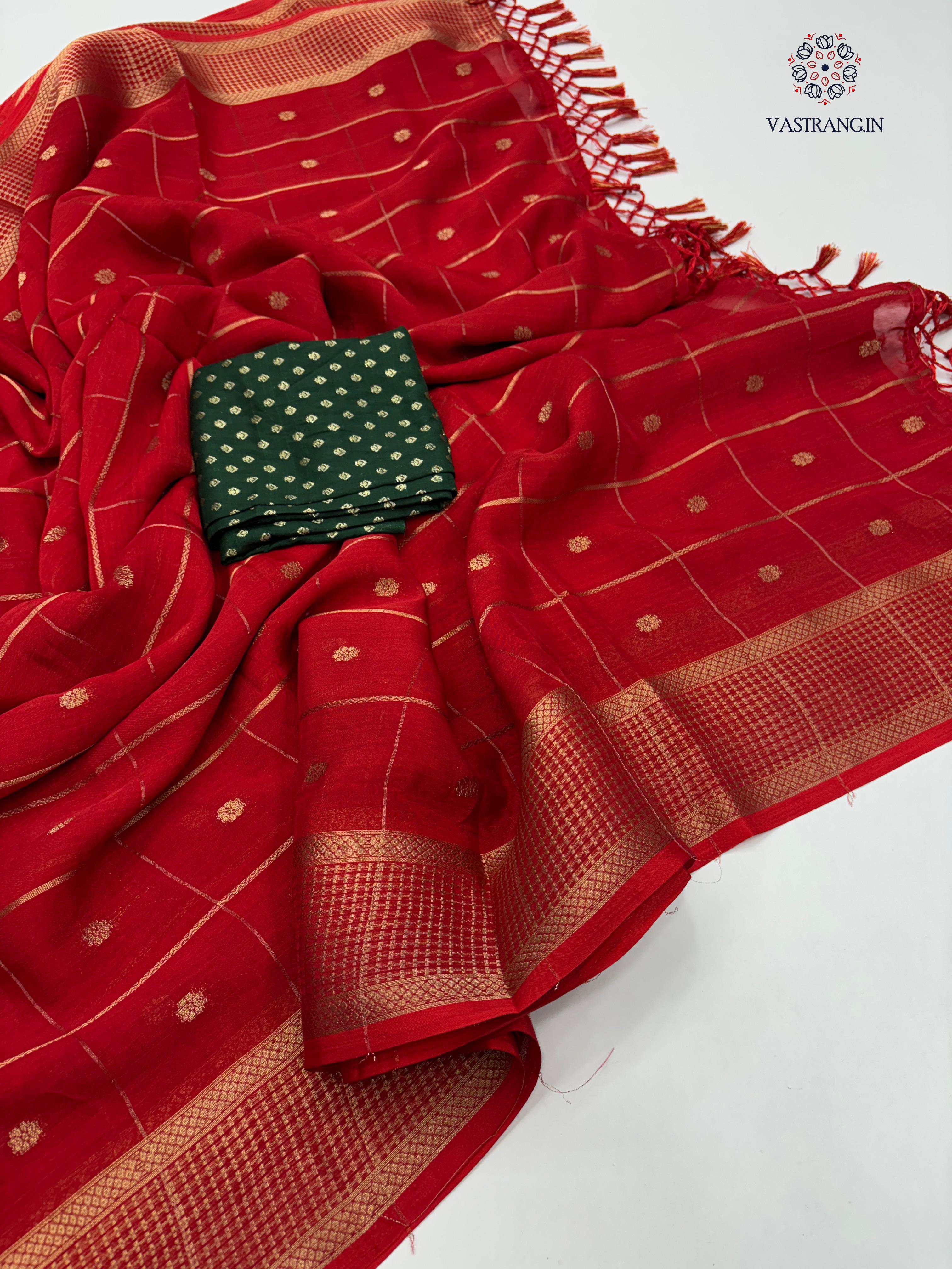 New Wedding Wear Red Color Pure Dola Silk Zari Jacquard Weaving Work Fancy Designer Saree