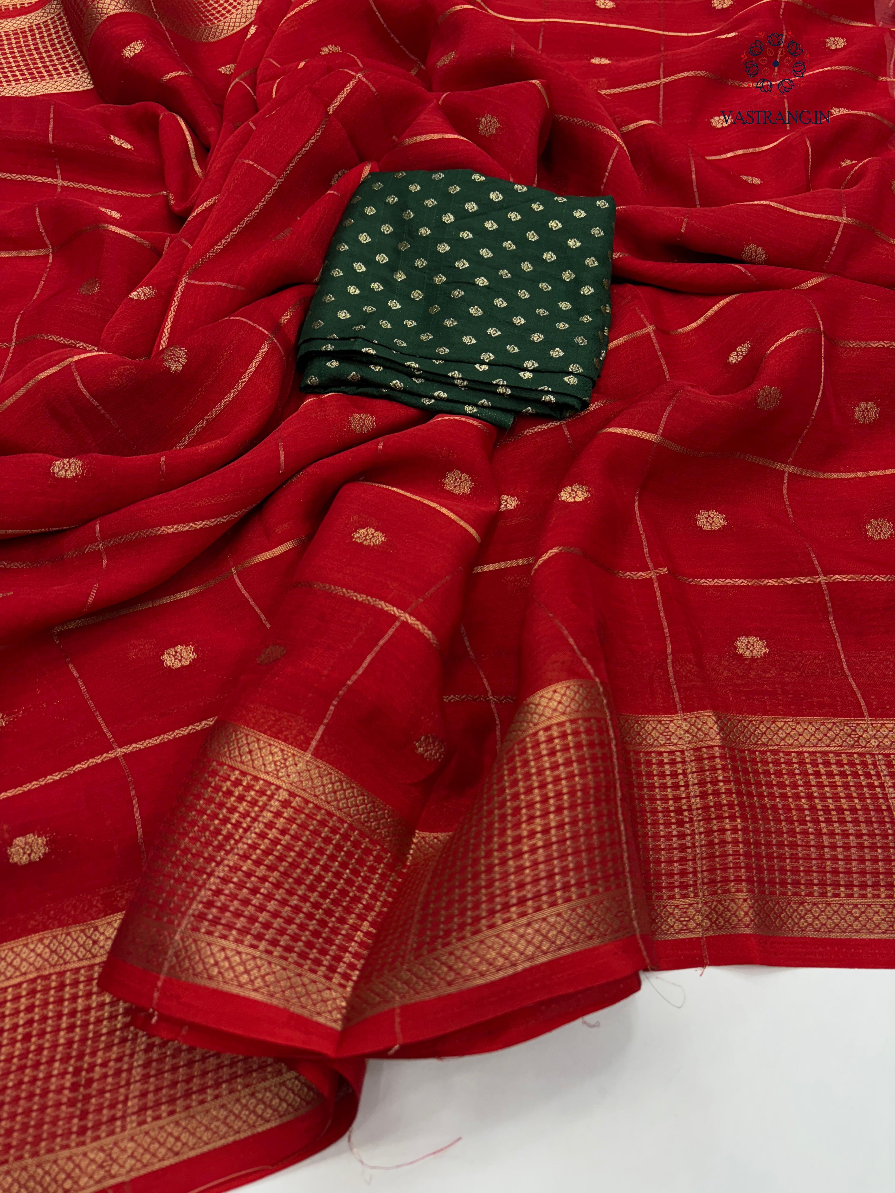 New Wedding Wear Red Color Pure Dola Silk Zari Jacquard Weaving Work Fancy Designer Saree