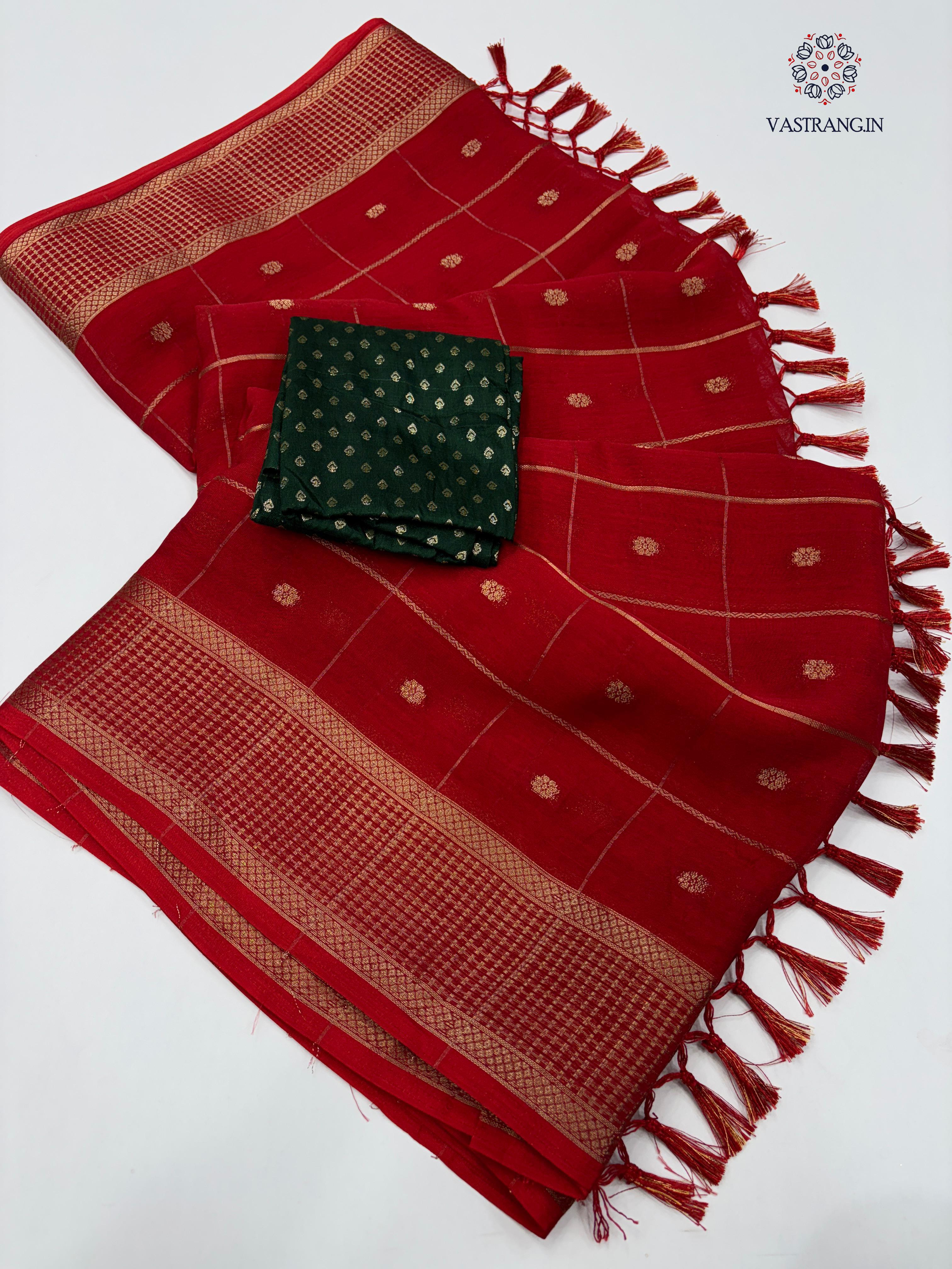 New Wedding Wear Red Color Pure Dola Silk Zari Jacquard Weaving Work Fancy Designer Saree