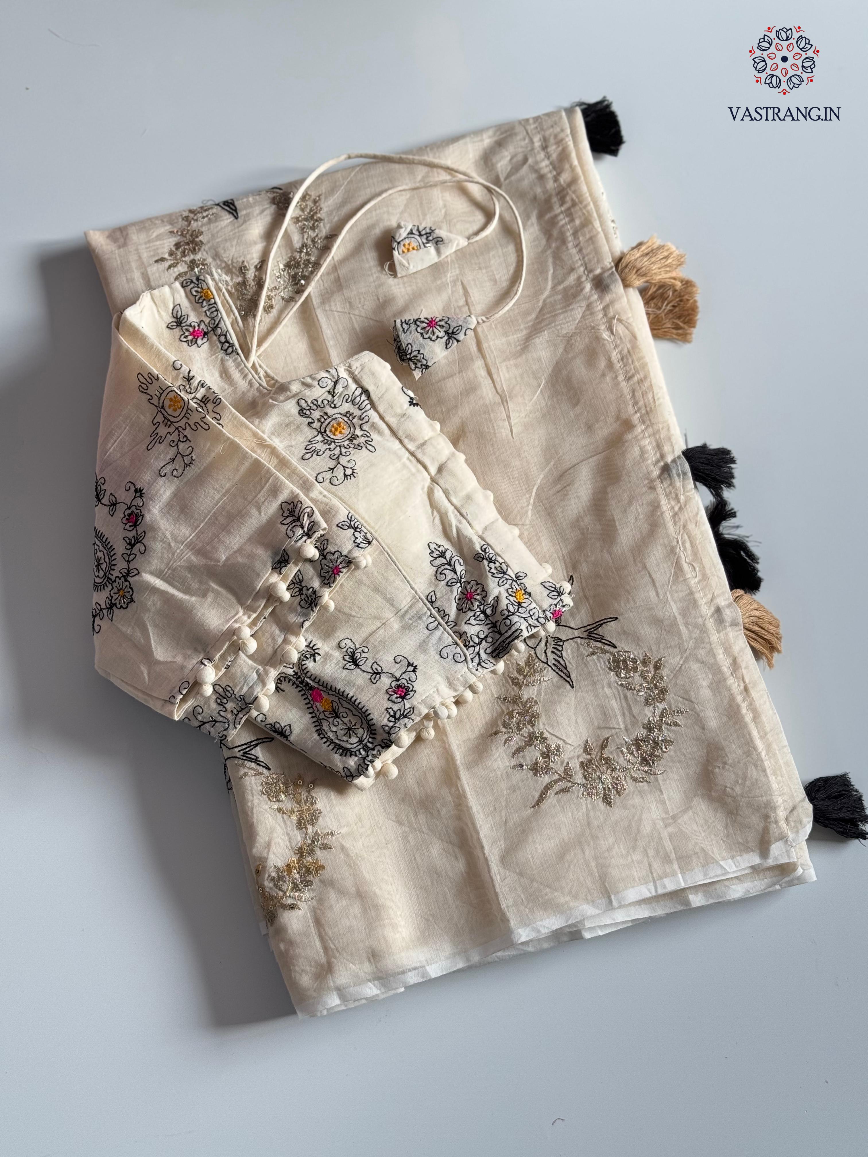 Blossom Chanderi Cotton Embroidery n Tussels Work Fancy Designer Festive Wear Saree With Stitched Blouse