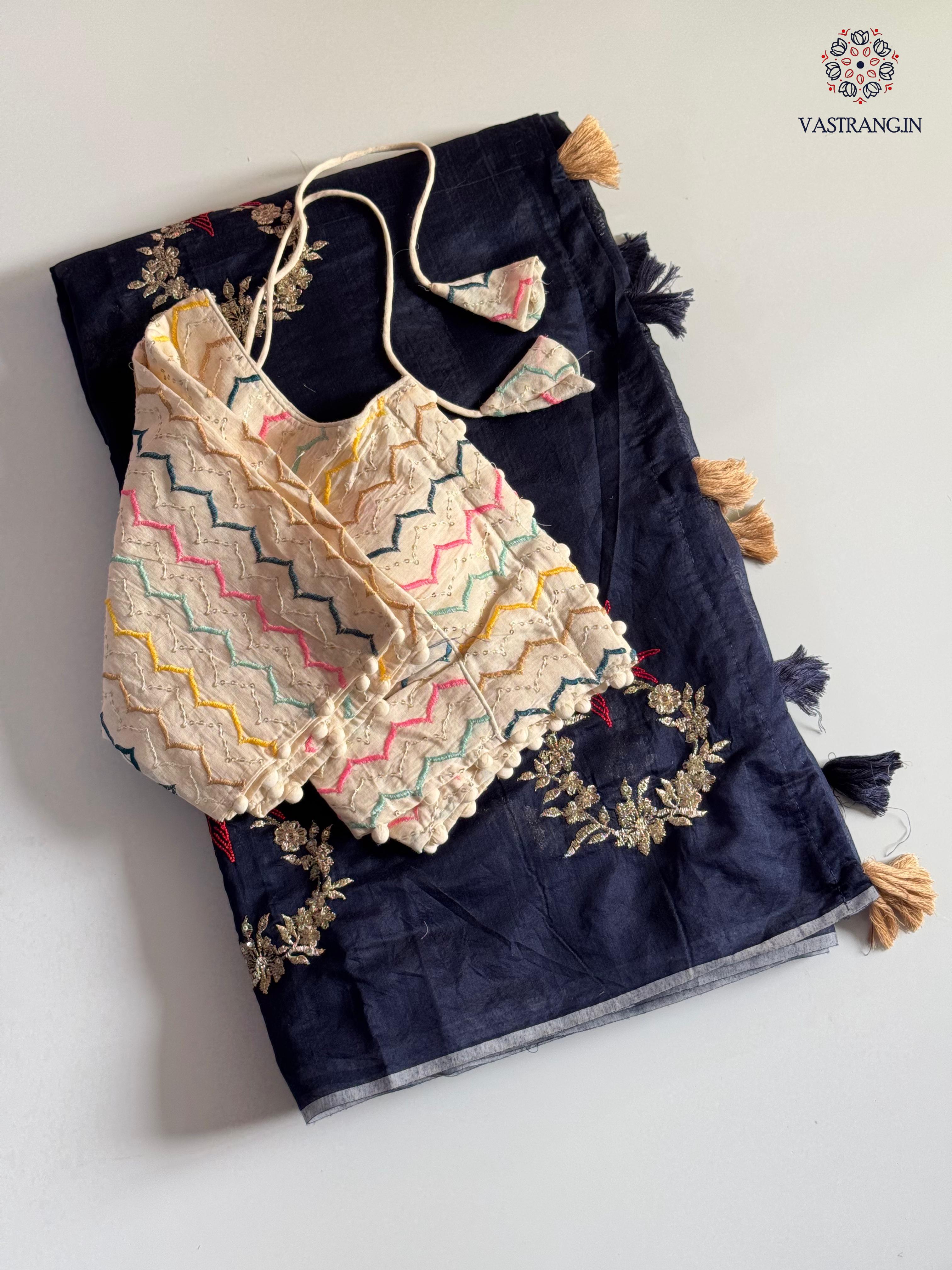 Blossom Chanderi Cotton Embroidery n Tussels Work Fancy Designer Festive Wear Saree With Stitched Blouse