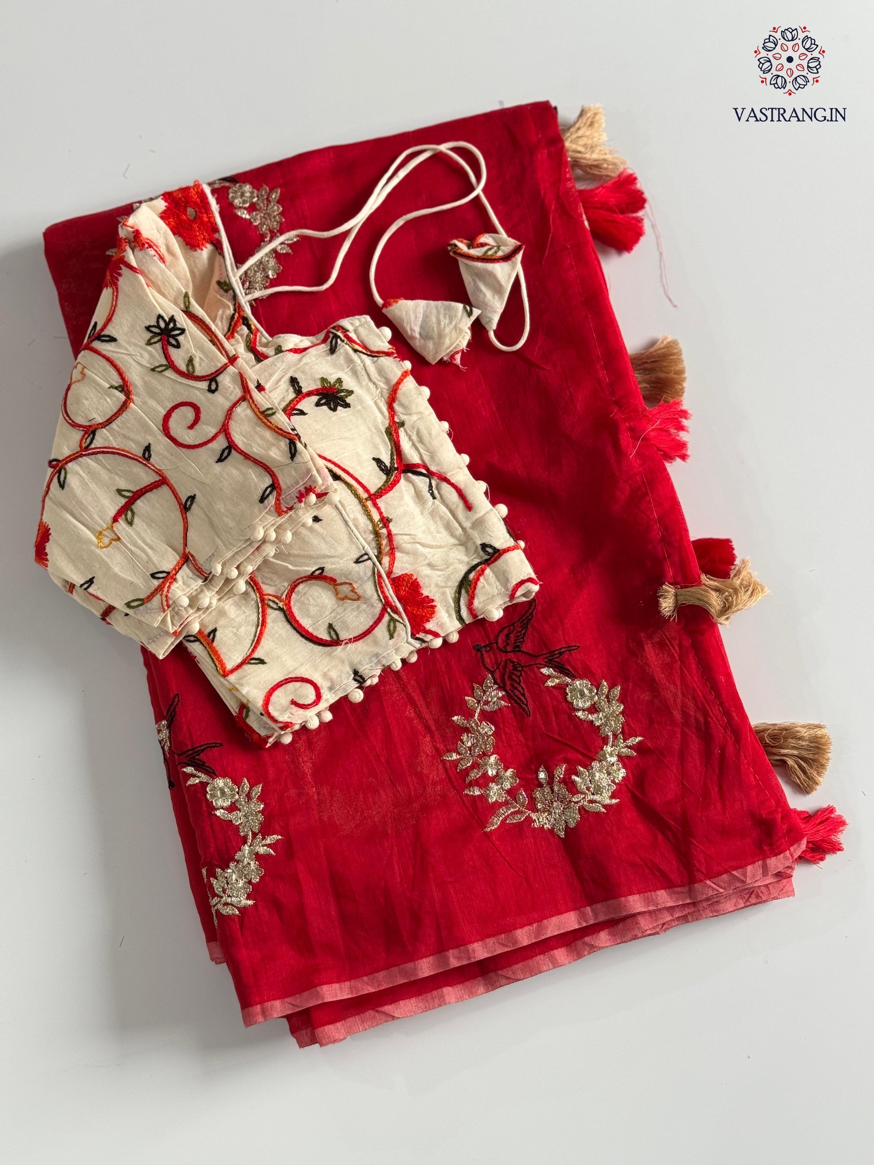 Blossom Chanderi Cotton Embroidery n Tussels Work Fancy Designer Festive Wear Saree With Stitched Blouse