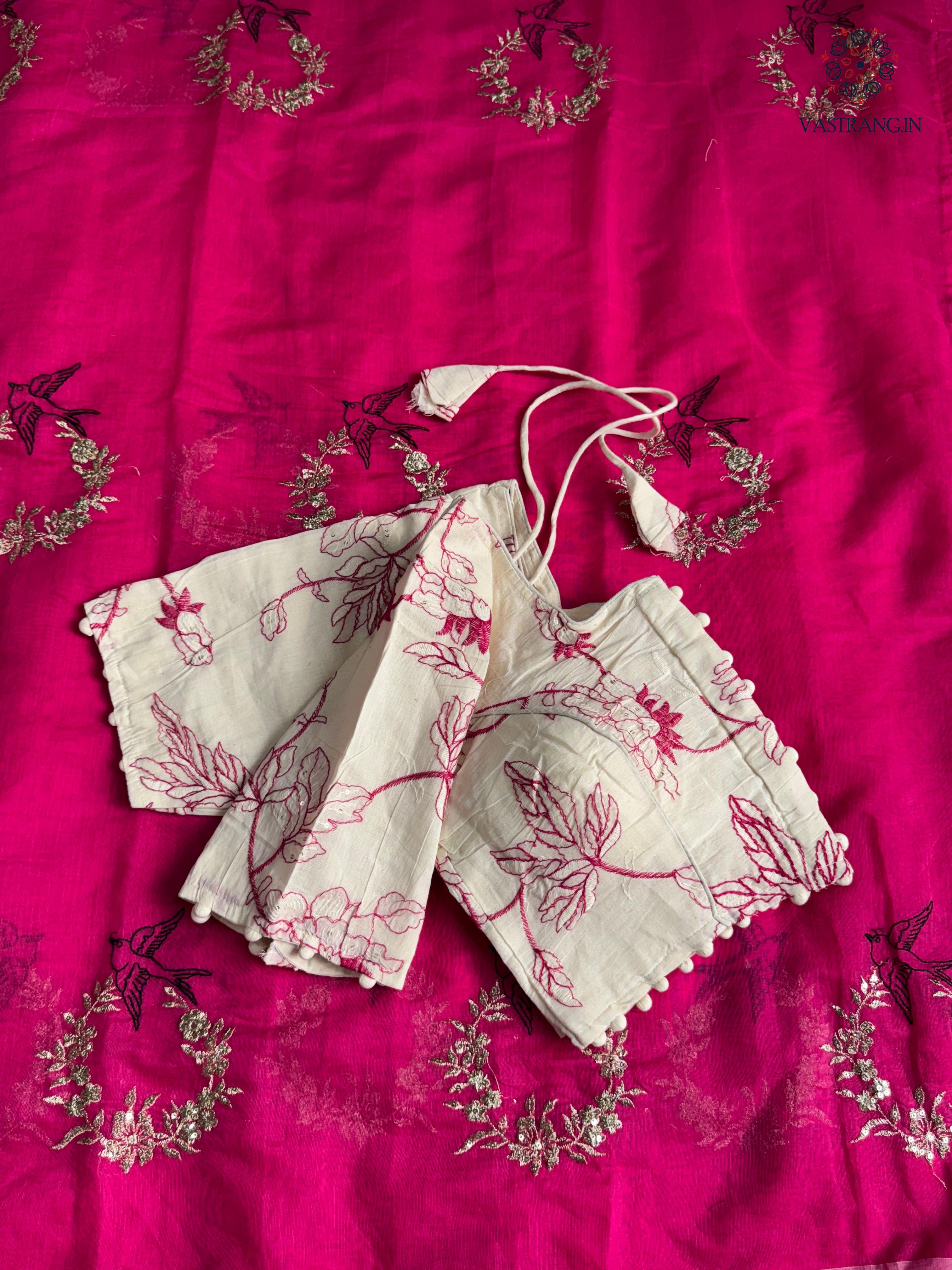 Blossom Chanderi Cotton Embroidery n Tussels Work Fancy Designer Festive Wear Saree With Stitched Blouse