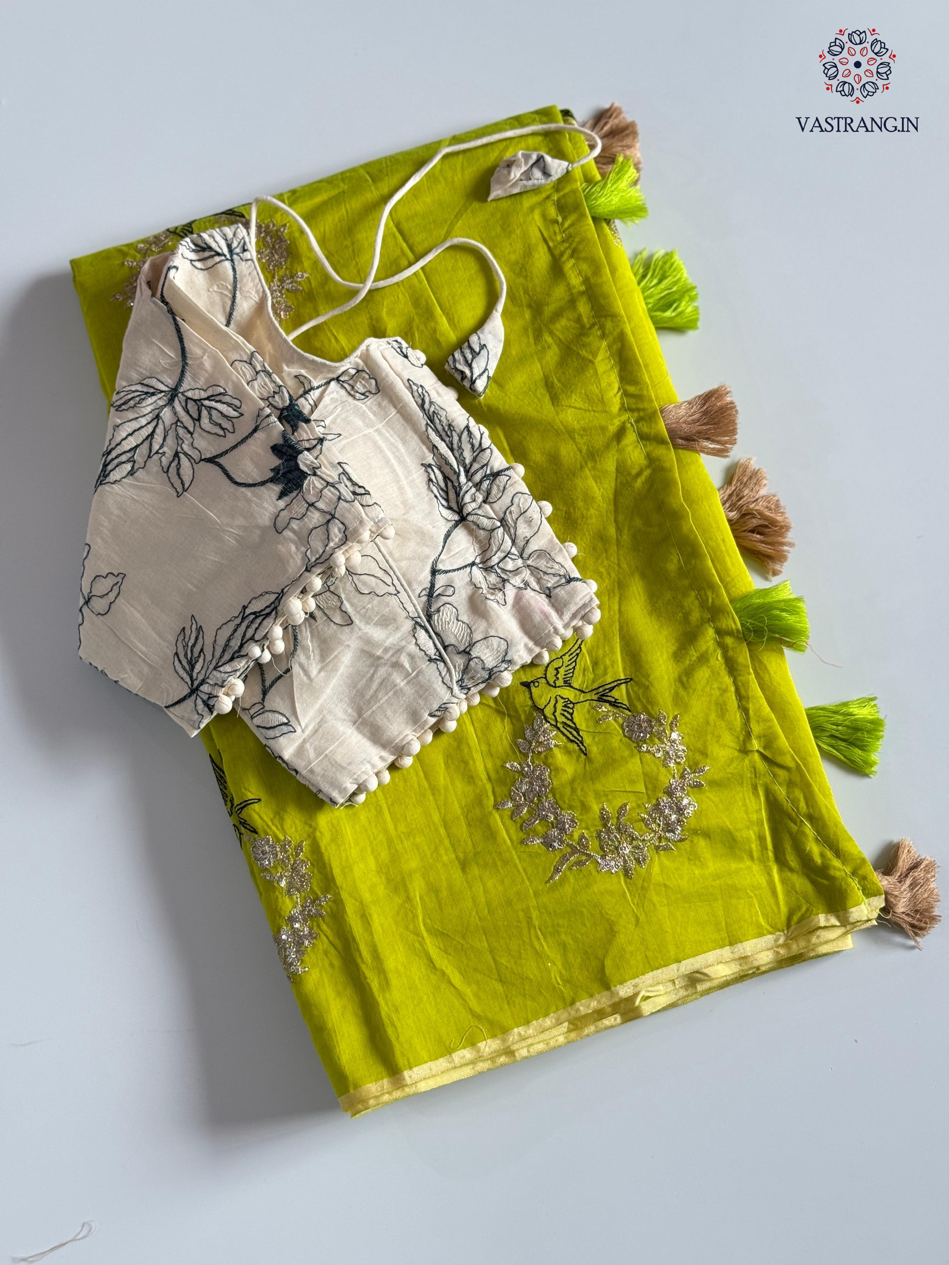 Blossom Chanderi Cotton Embroidery n Tussels Work Fancy Designer Festive Wear Saree With Stitched Blouse