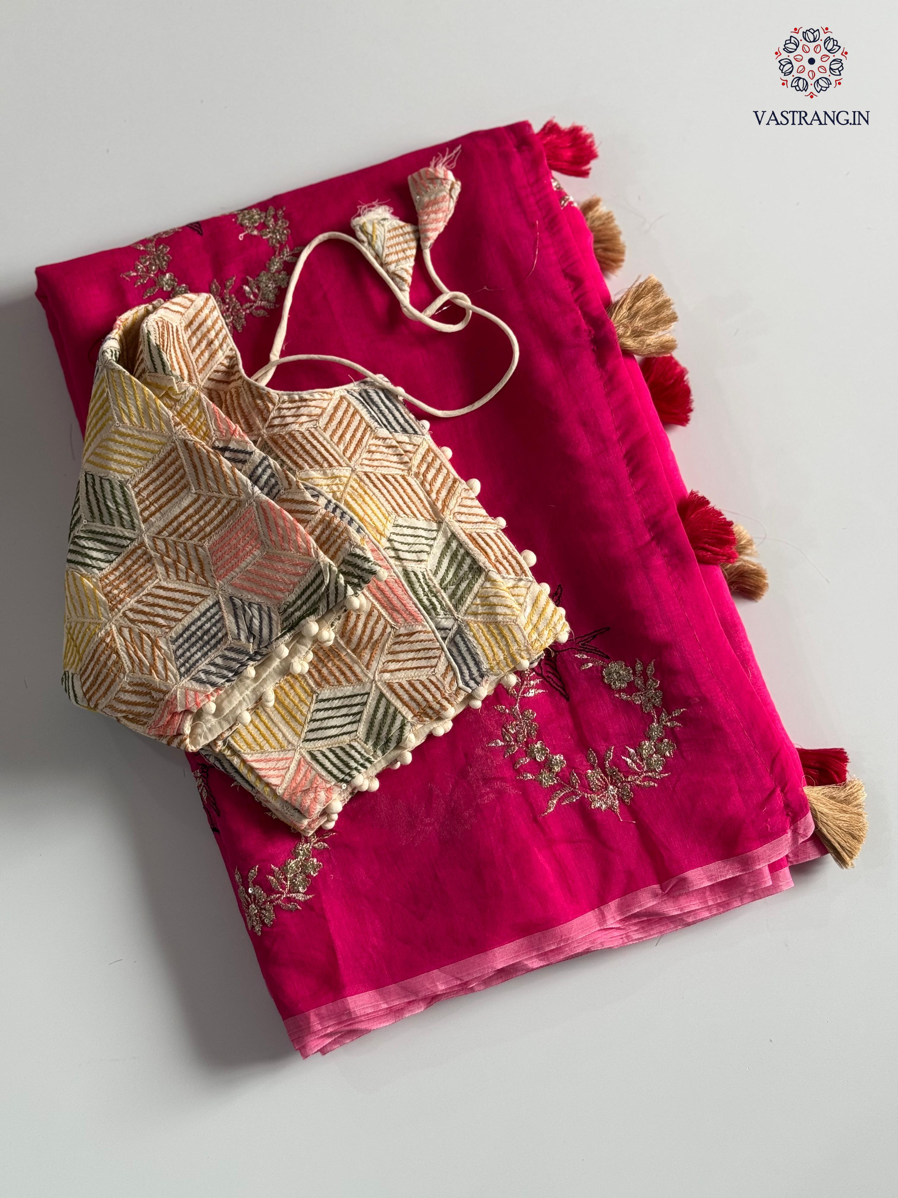 Blossom Chanderi Cotton Embroidery n Tussels Work Fancy Designer Festive Wear Saree With Stitched Blouse