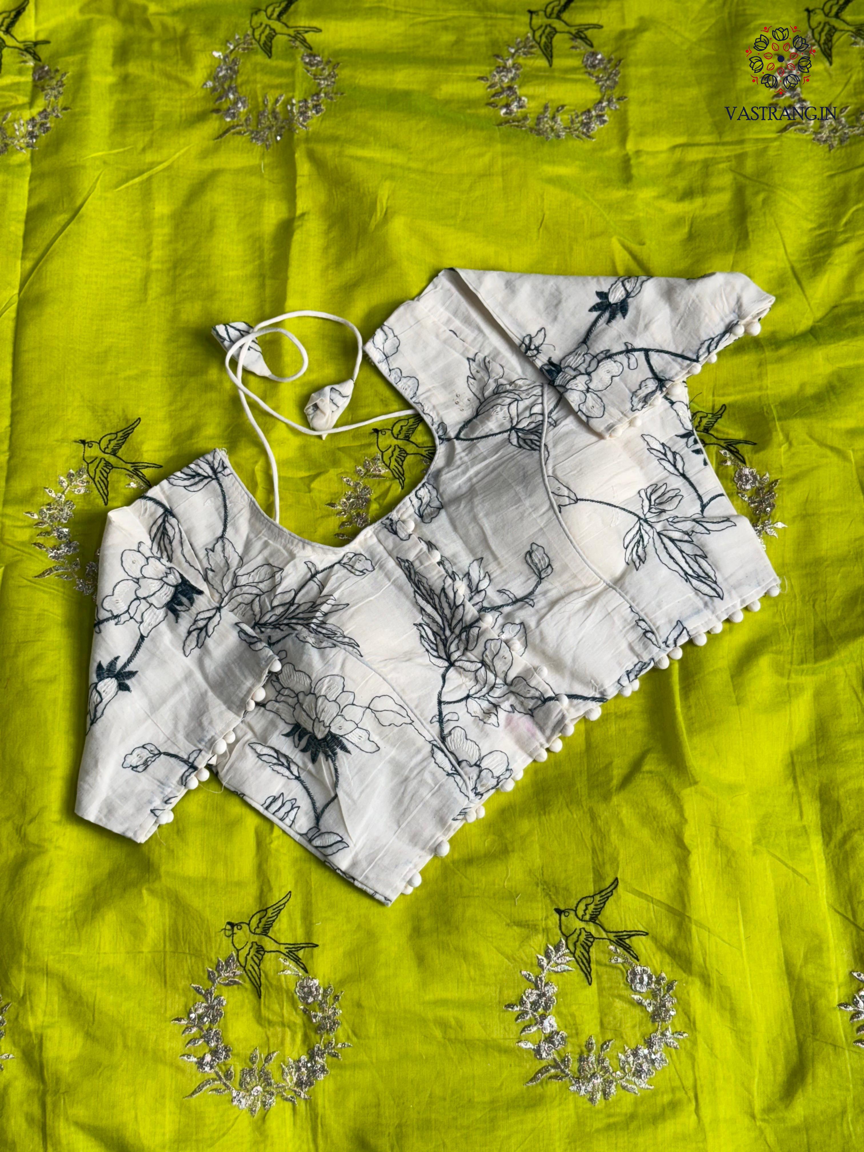 Blossom Chanderi Cotton Embroidery n Tussels Work Fancy Designer Festive Wear Saree With Stitched Blouse