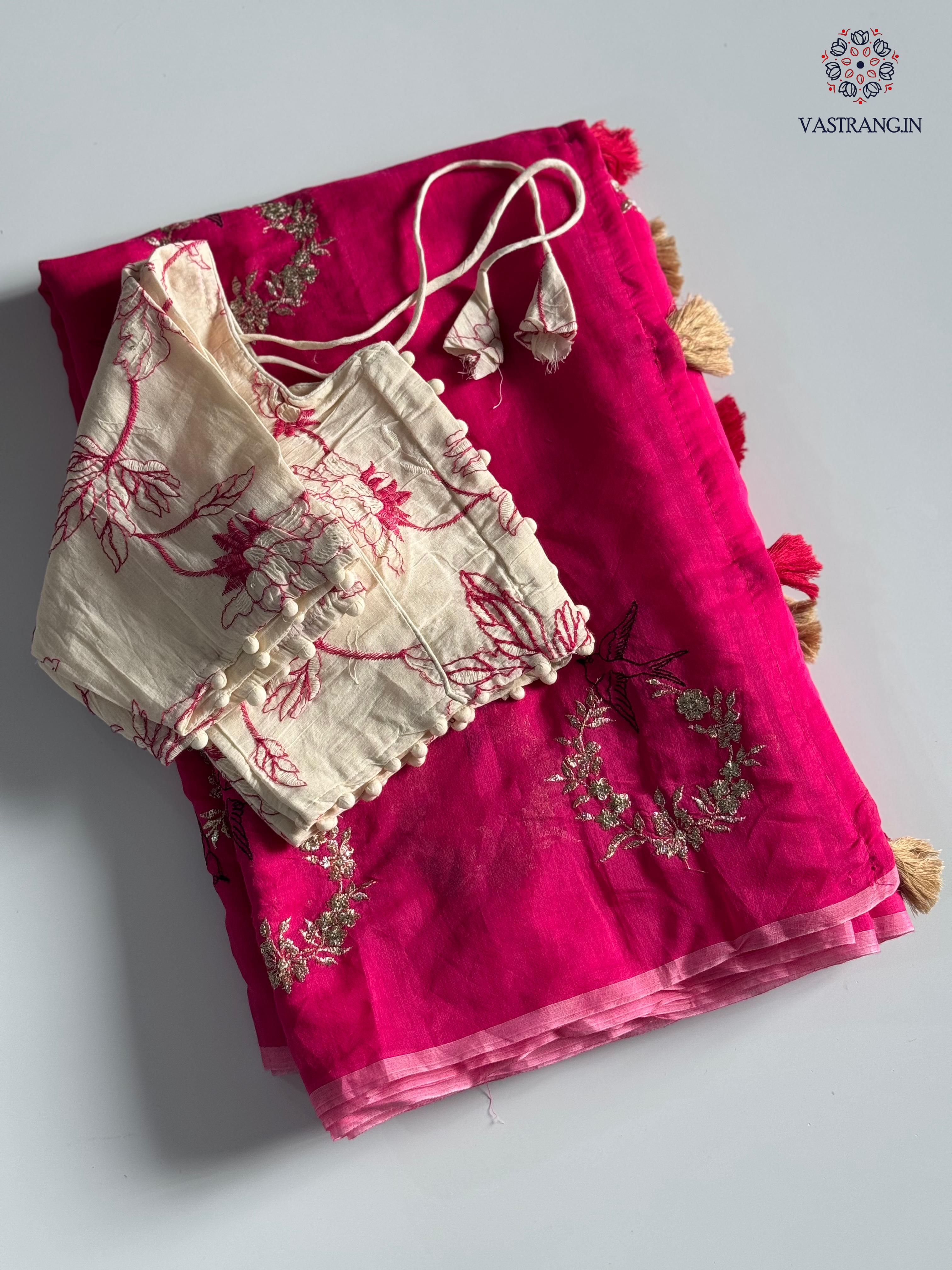 Blossom Chanderi Cotton Embroidery n Tussels Work Fancy Designer Festive Wear Saree With Stitched Blouse