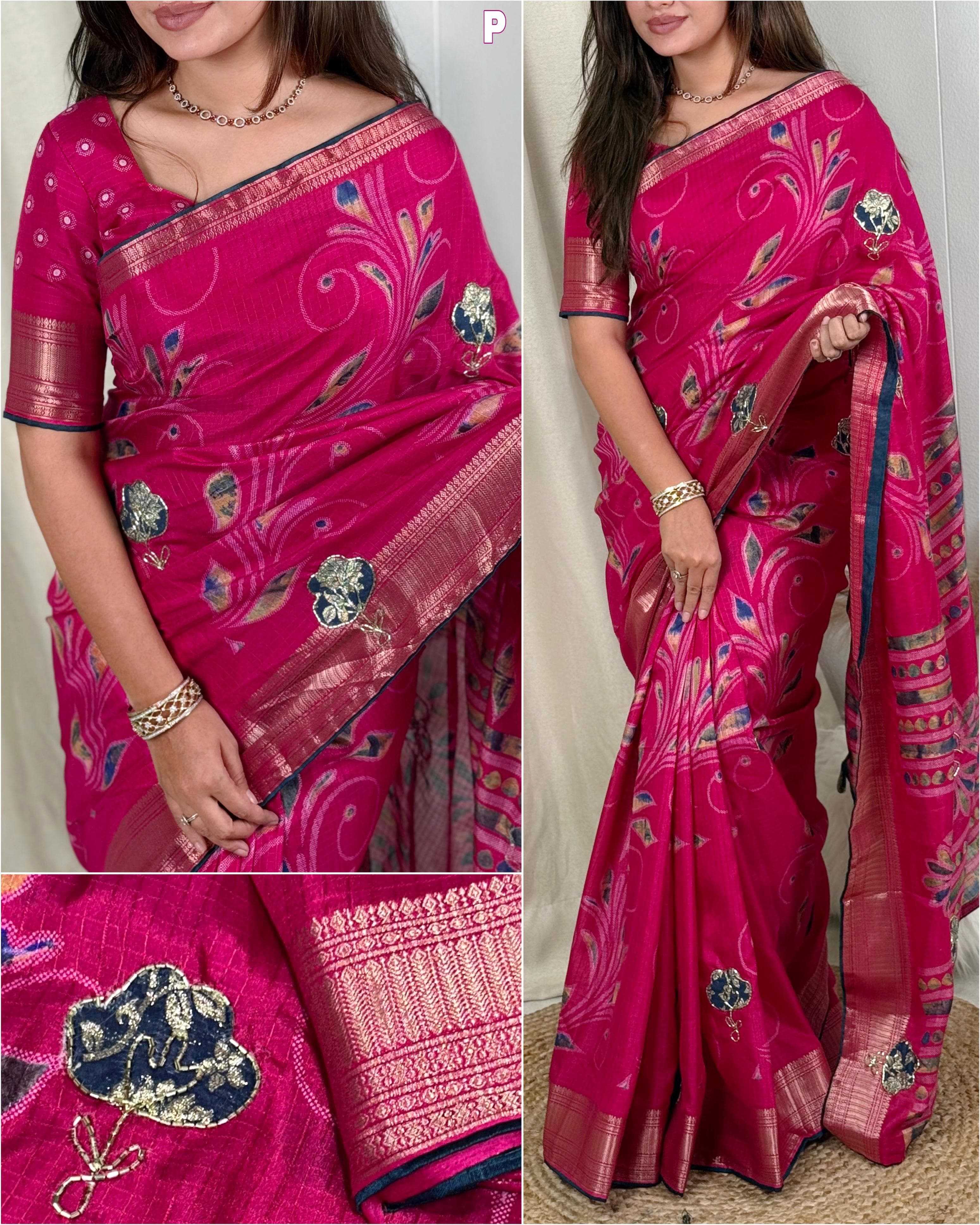 Elegant New Festive Wear Soft Cotton Designer Tussles Print n Weaving Work Saree For Women