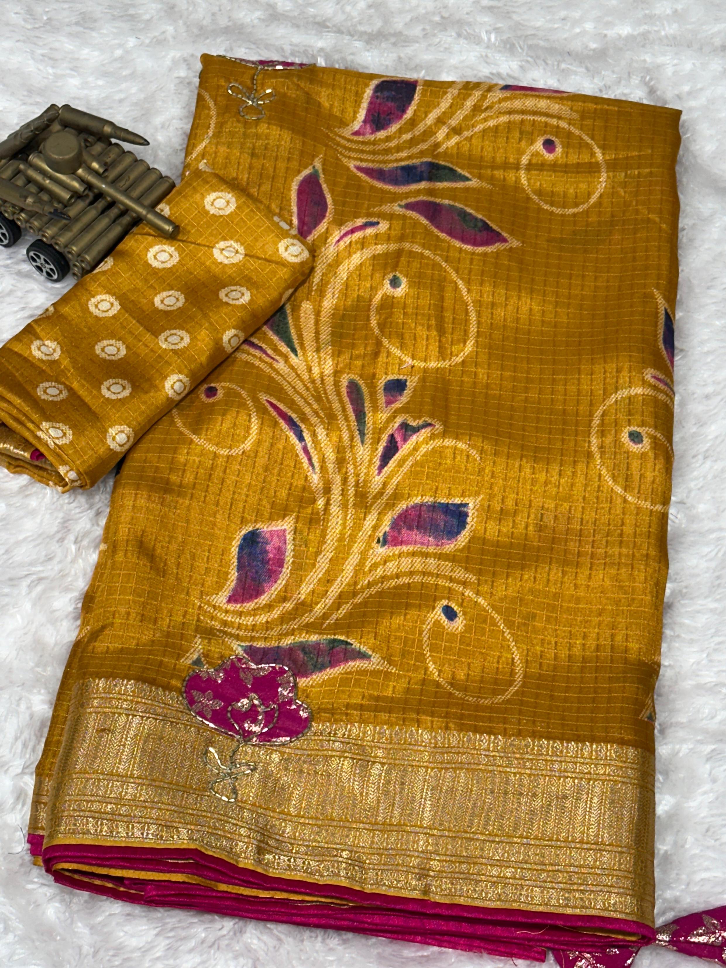 Elegant New Festive Wear Soft Cotton Designer Tussles Print n Weaving Work Saree For Women