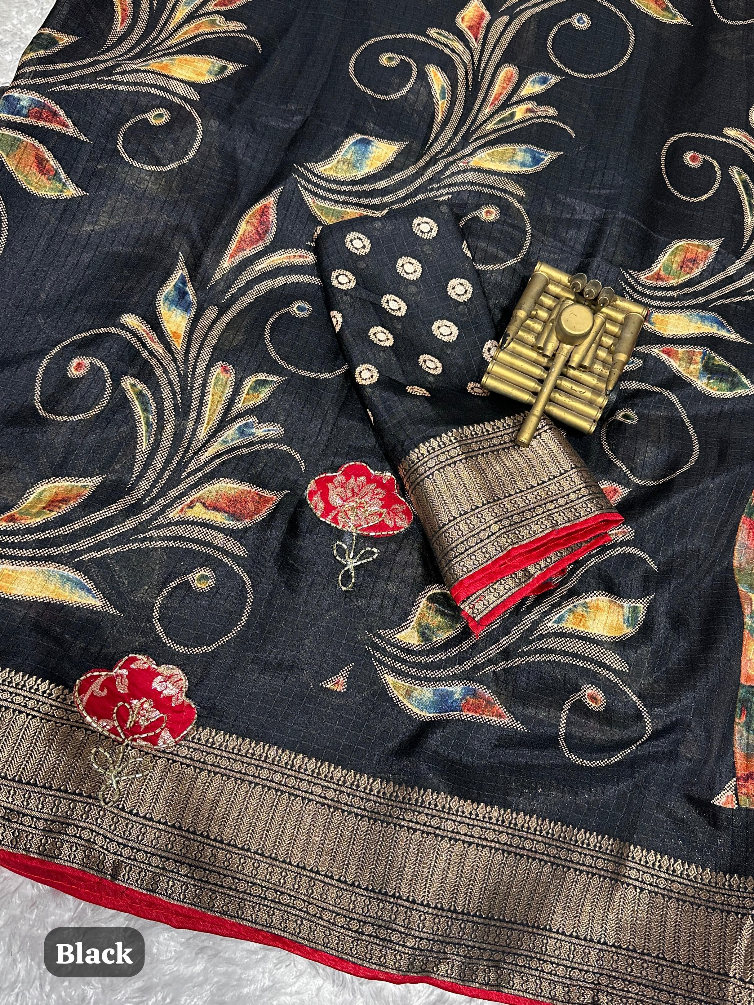 Elegant New Festive Wear Soft Cotton Designer Tussles Print n Weaving Work Saree For Women