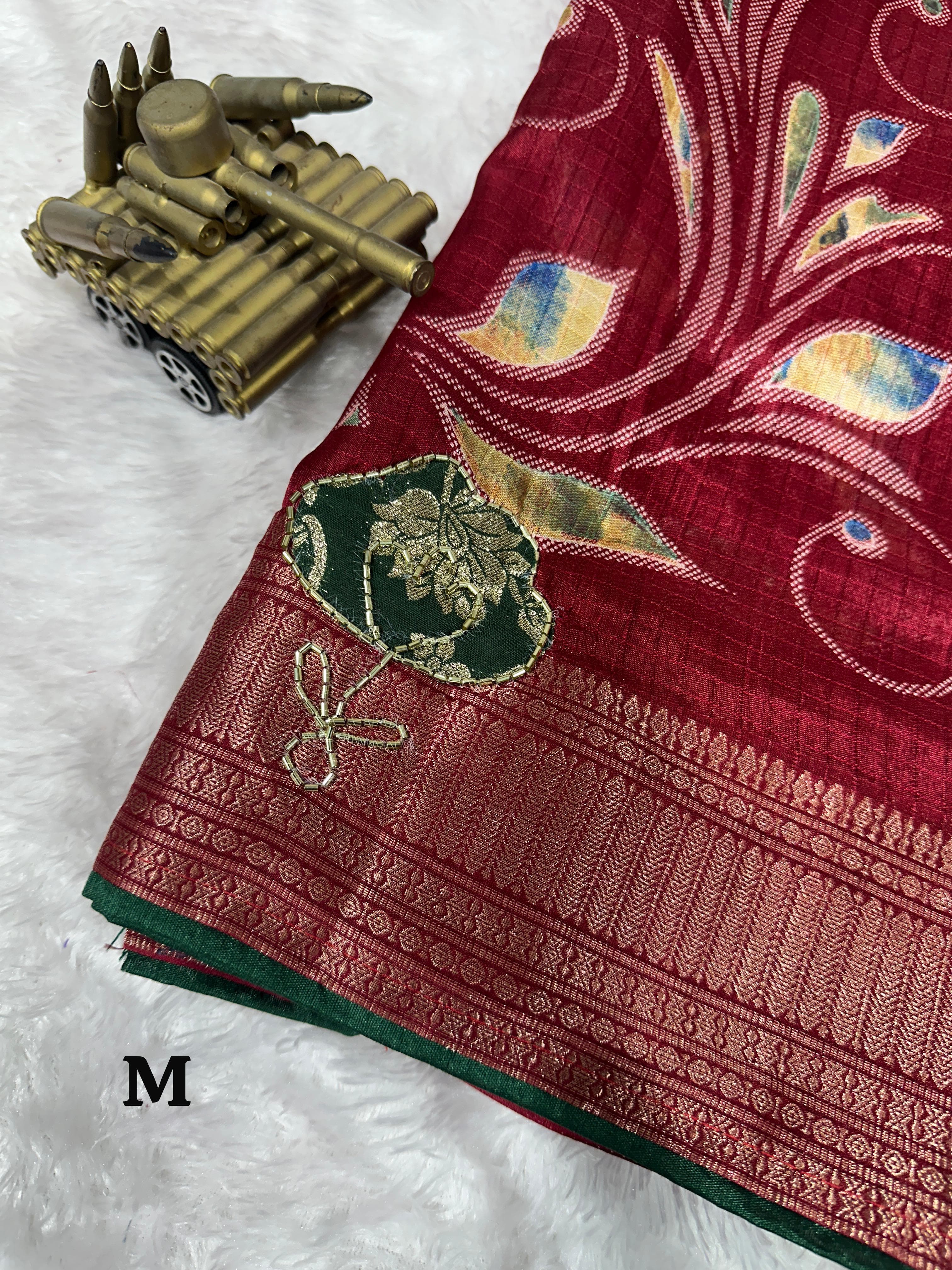 Elegant New Festive Wear Soft Cotton Designer Tussles Print n Weaving Work Saree For Women