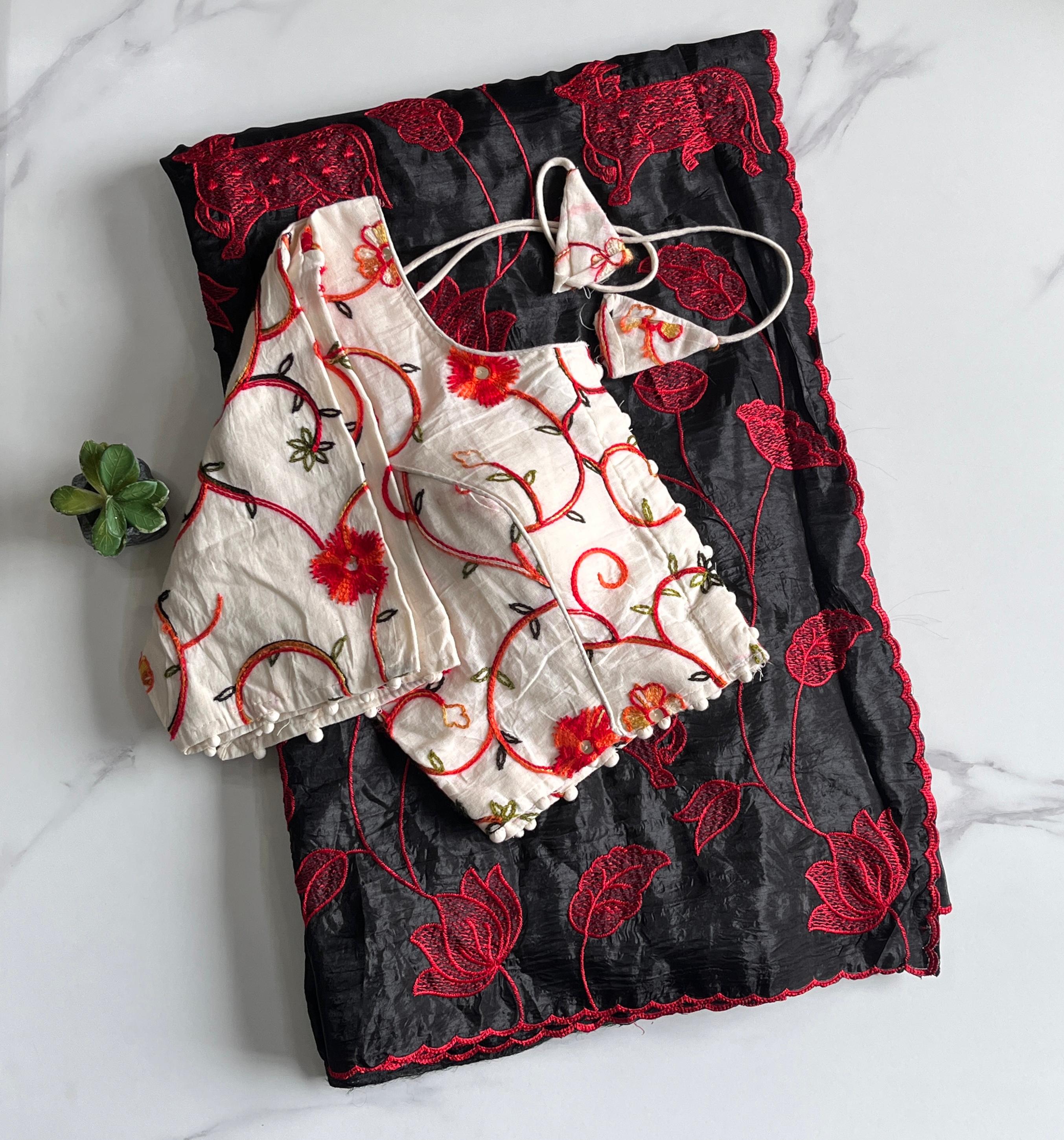 Outstanding Crush Silk Heavy Embroidered n Arco Border Work Fancy Designer Festive Wear Saree With Stitched Blouse