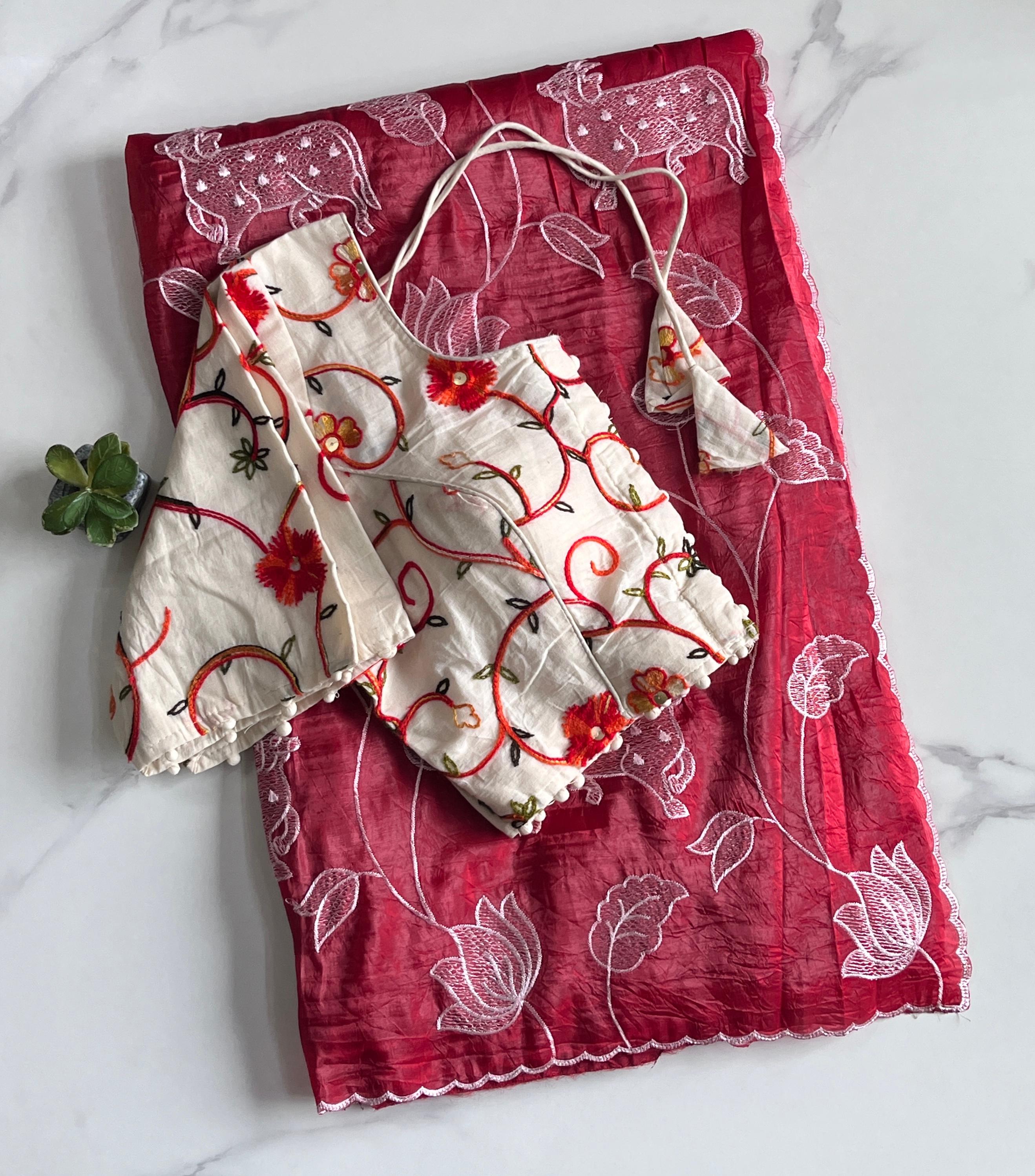 Outstanding Crush Silk Heavy Embroidered n Arco Border Work Fancy Designer Festive Wear Saree With Stitched Blouse