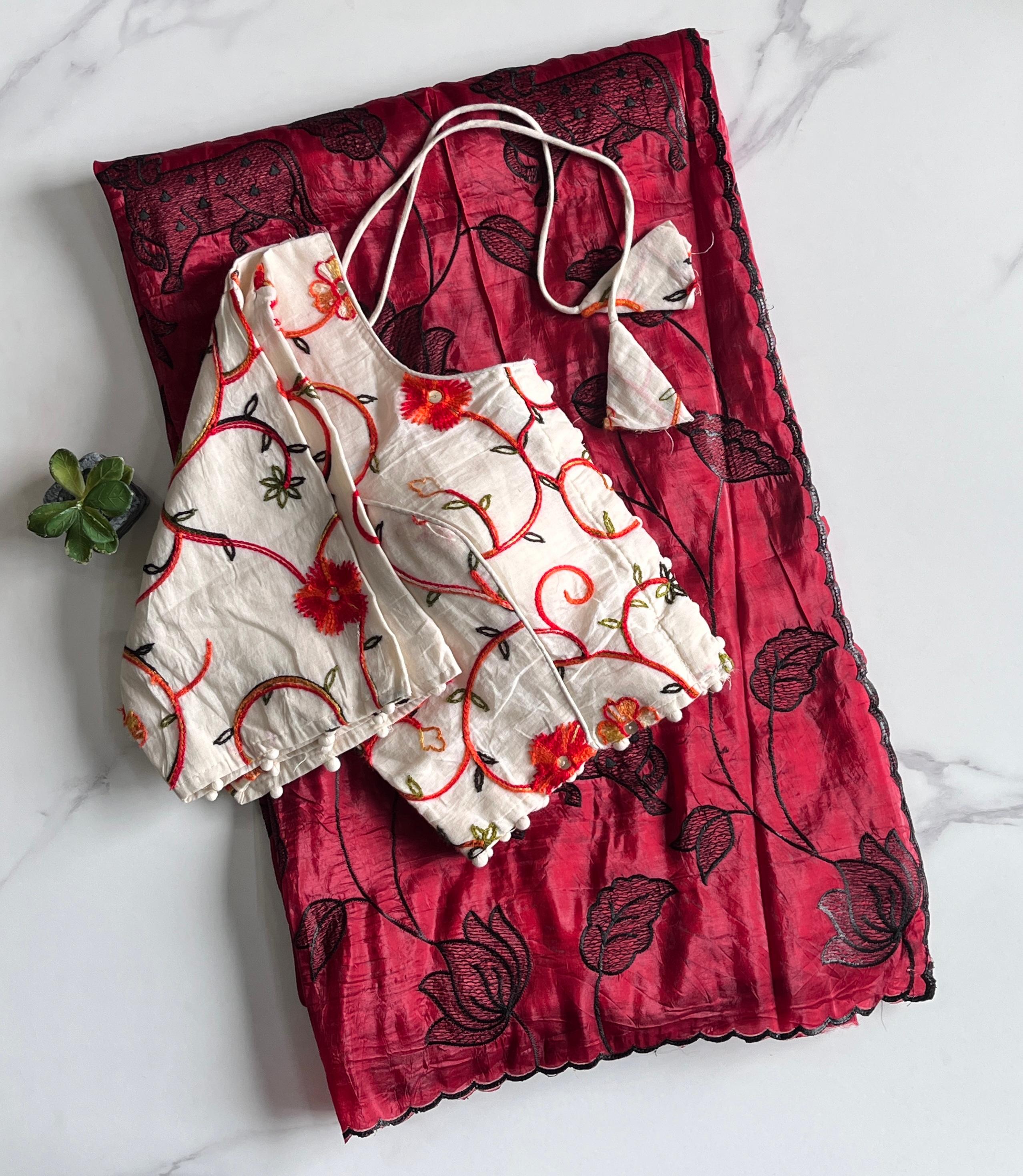 Outstanding Crush Silk Heavy Embroidered n Arco Border Work Fancy Designer Festive Wear Saree With Stitched Blouse