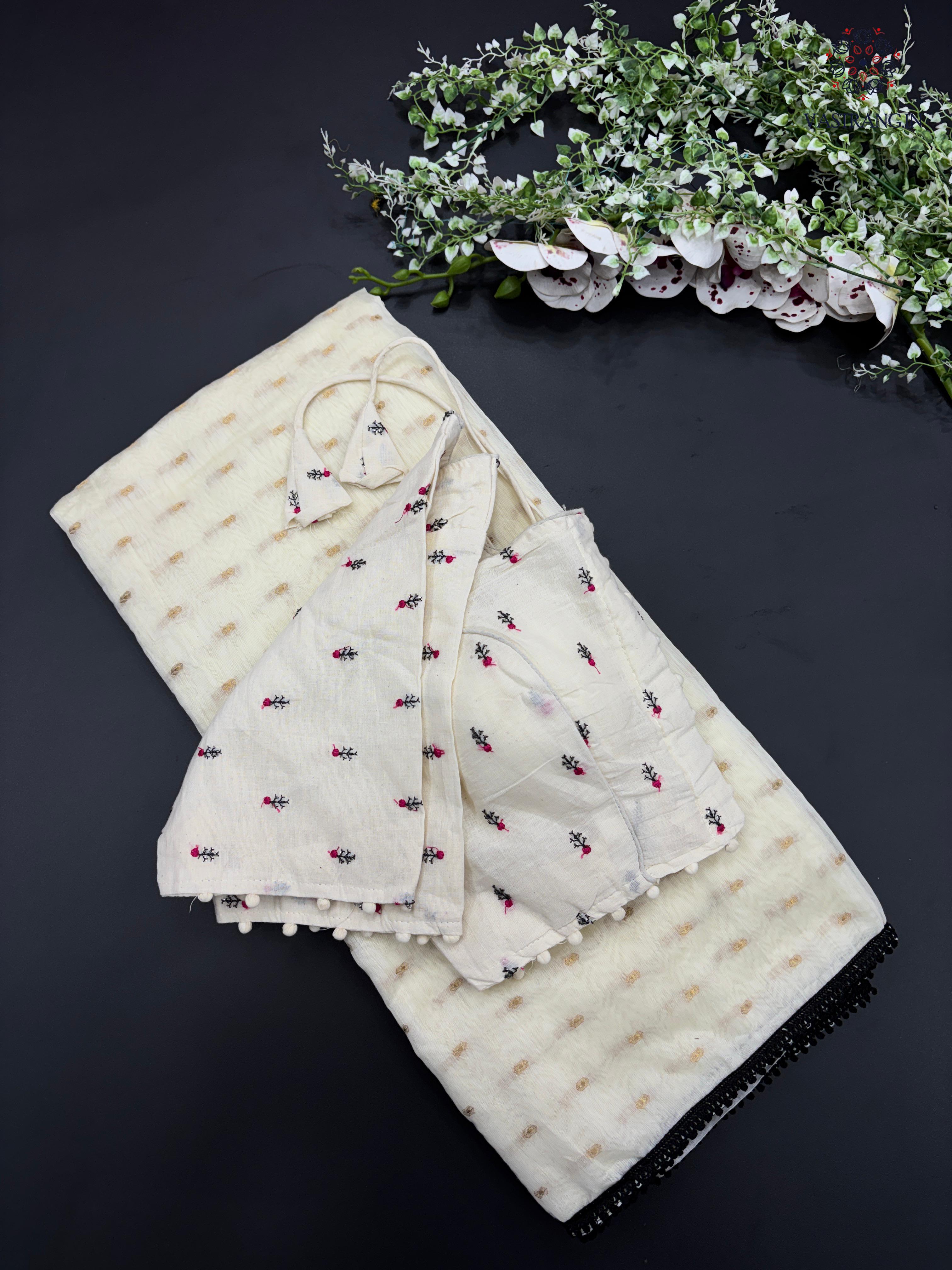 Gorgeous Party Wear White Colour Pure Chanderi Jari Butti Work Fancy Designer Saree For Women