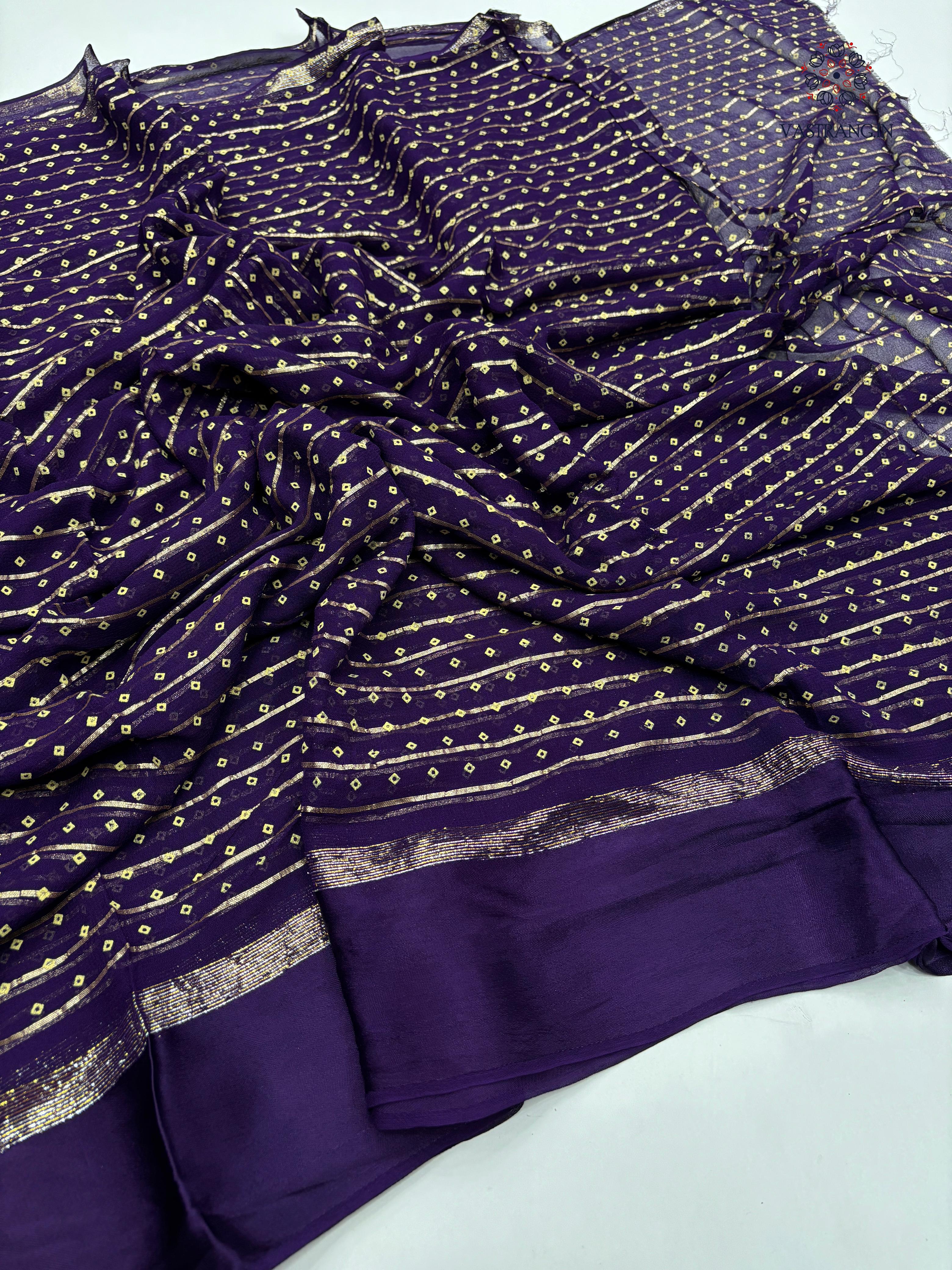 Elegant Party Wear Pure Viscose Georgette Weaving Jacquard Bandhani Print With Satin Border Fancy Desginer Saree For Ceremonial Occasion