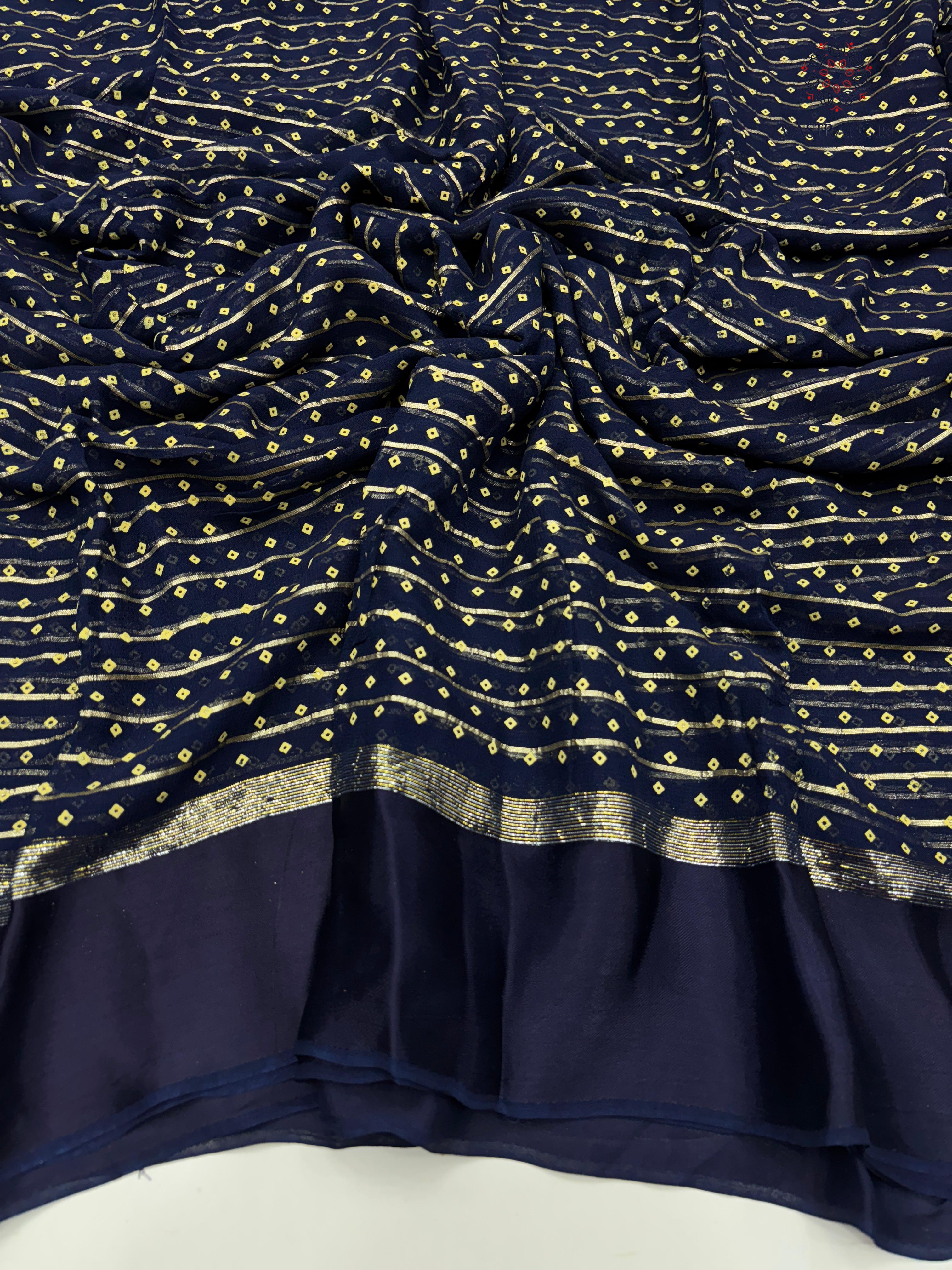 Elegant Party Wear Pure Viscose Georgette Weaving Jacquard Bandhani Print With Satin Border Fancy Desginer Saree For Ceremonial Occasion