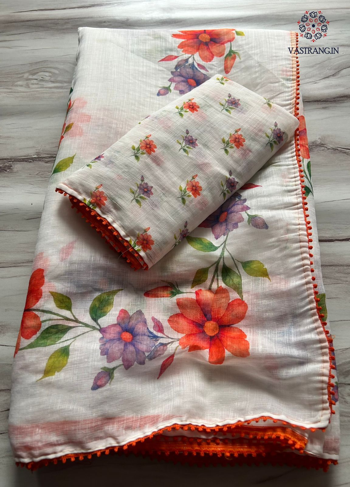 Glamorous Party Wear White Colour Linen Cotton Digital Print Lace Border Saree with Blouse