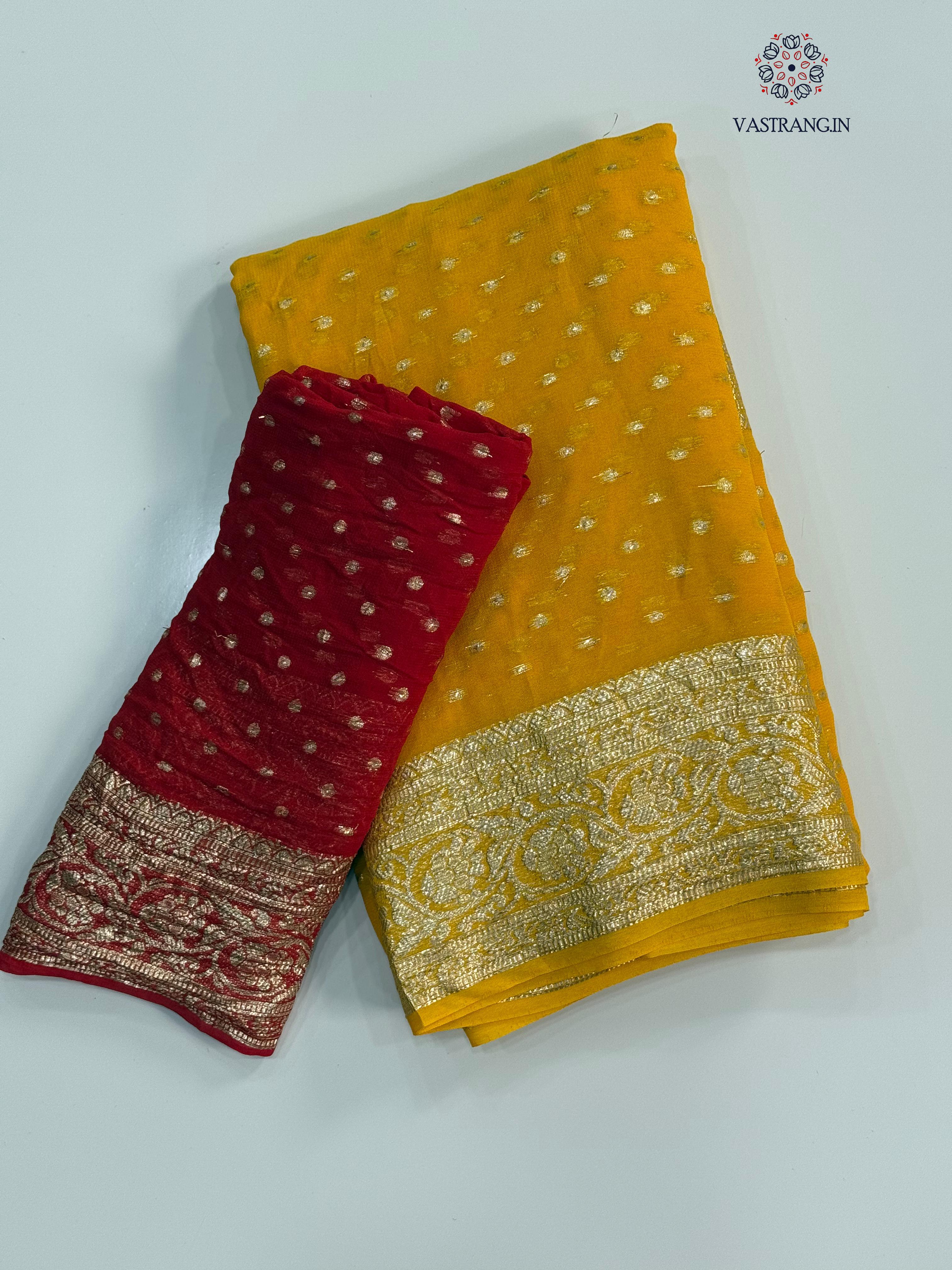 Gorgeous Festive Wear Yellow Color Viscose Georgette Jacquard Weaving Work Fancy Designer Saree