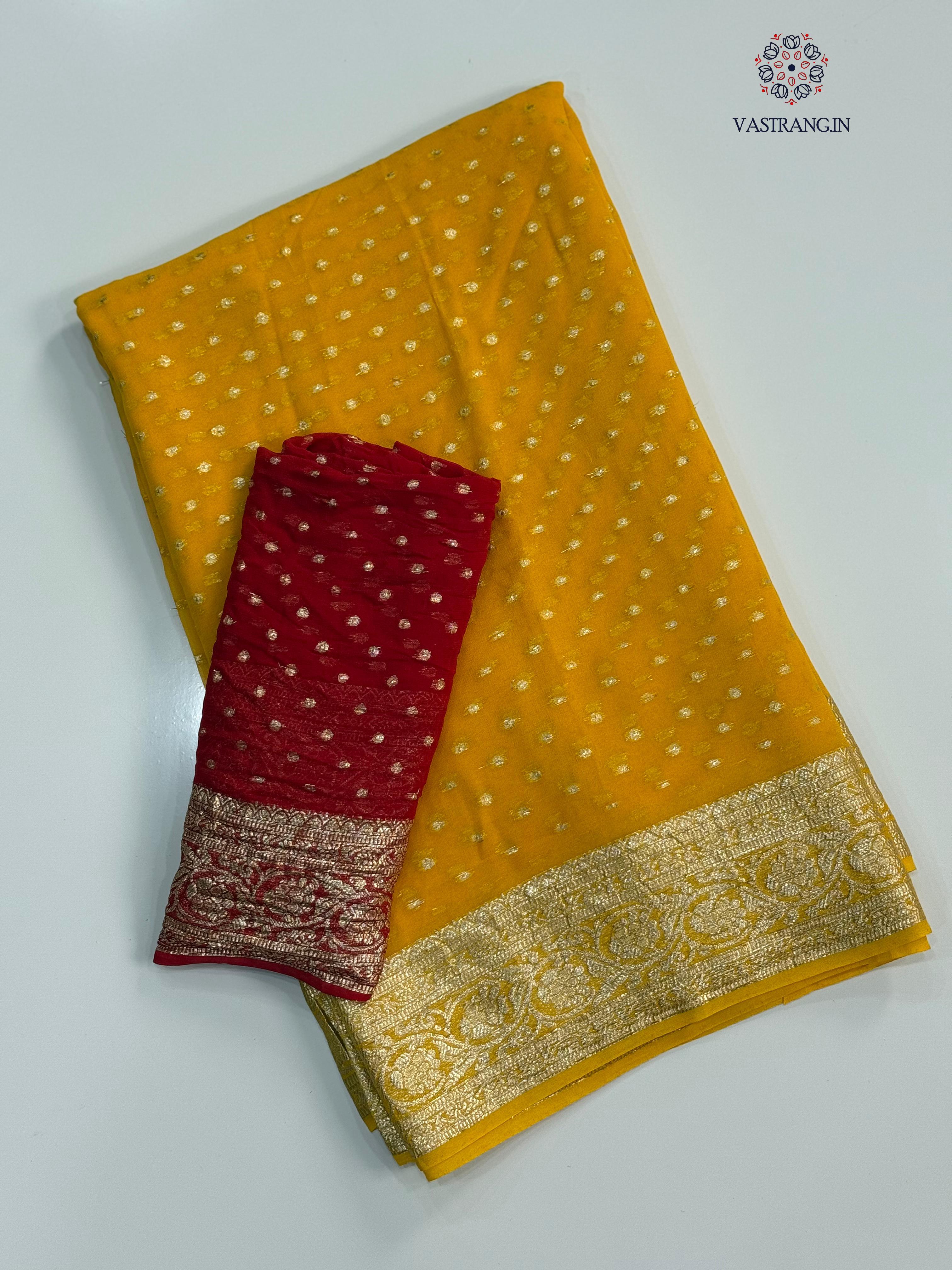 Gorgeous Festive Wear Yellow Color Viscose Georgette Jacquard Weaving Work Fancy Designer Saree