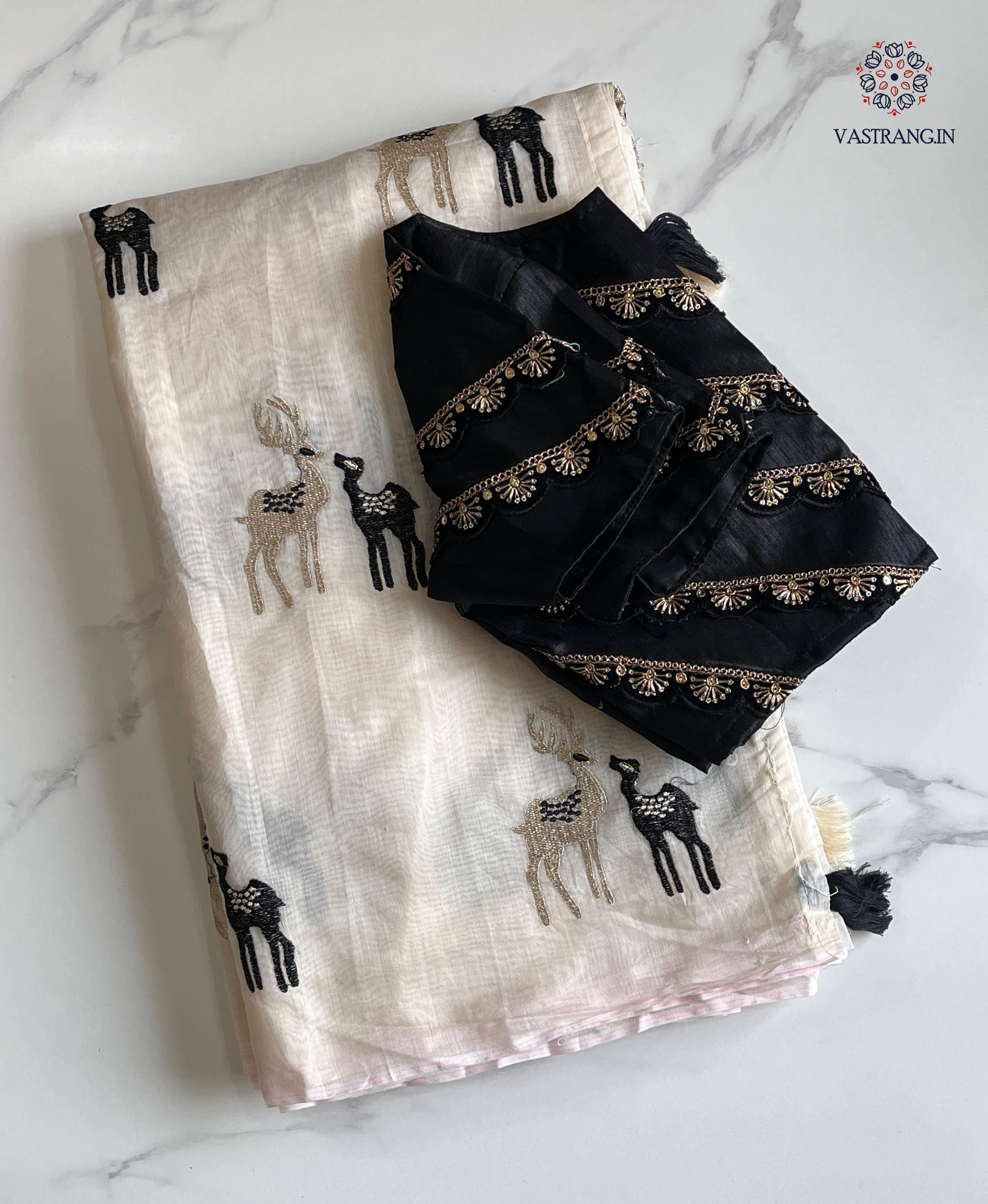 Gorgeous Party Wear Off White Colour Chanderi Cotton Embroidery n Tussels Work Fancy Designer Saree With Stitched Blouse