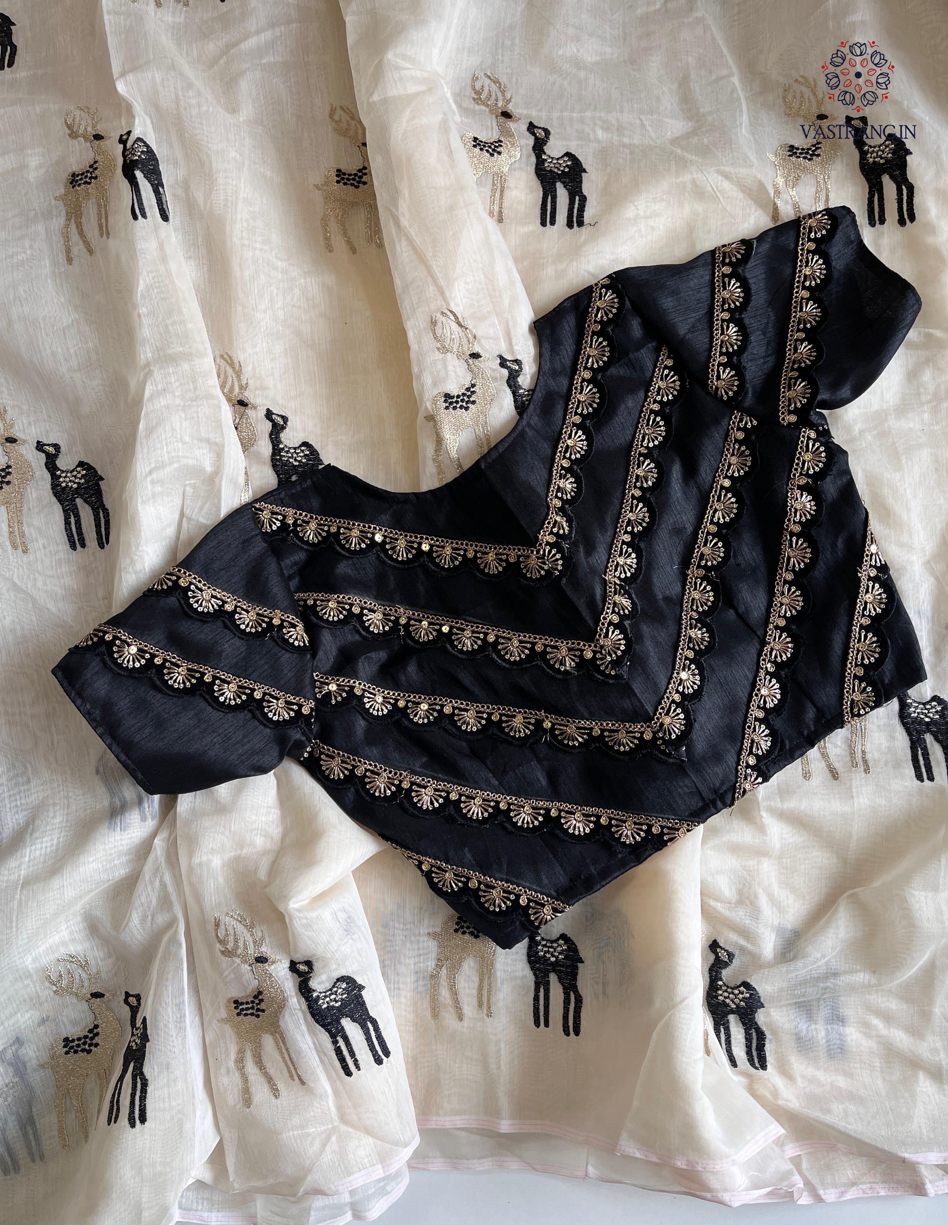 Gorgeous Party Wear Off White Colour Chanderi Cotton Embroidery n Tussels Work Fancy Designer Saree With Stitched Blouse