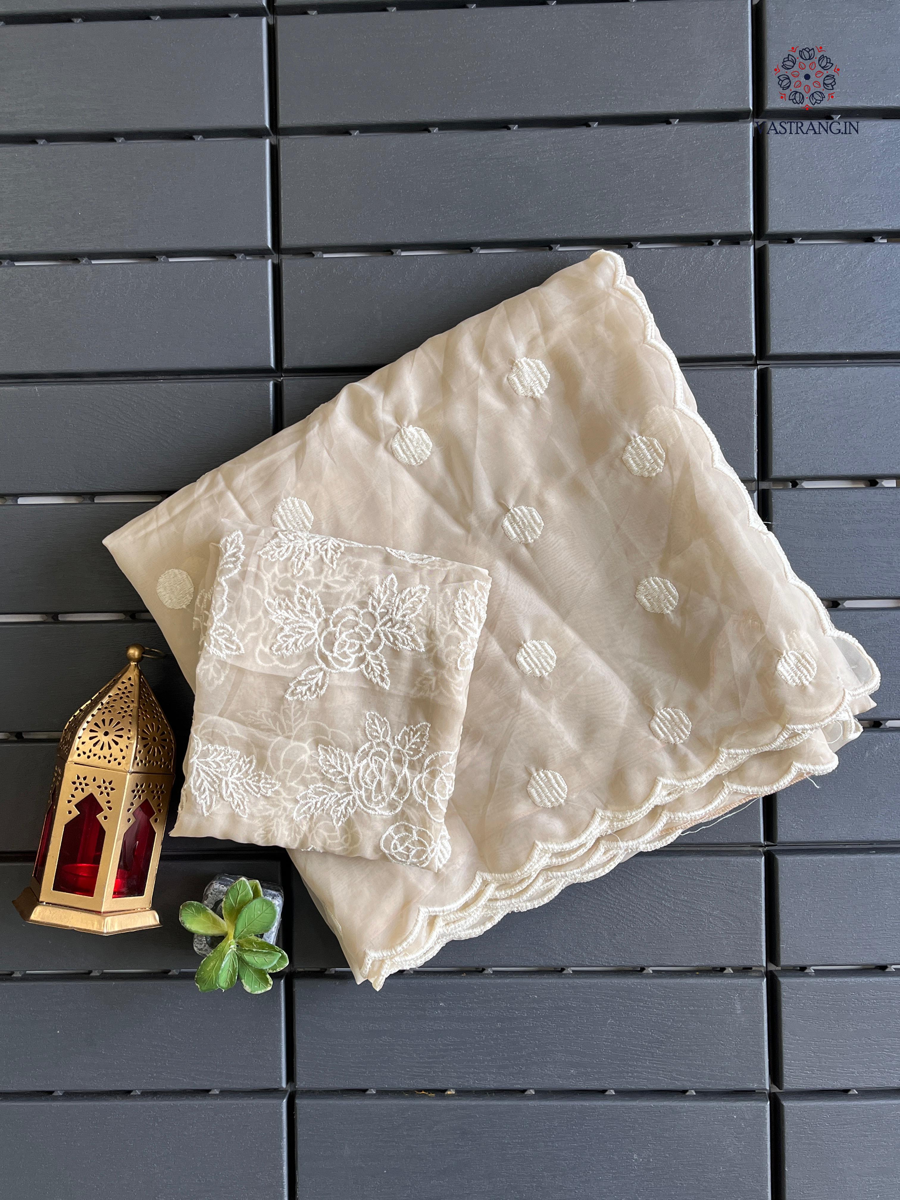 Charming Party Wear Tabi Silk Embroidery Work N Polka Butties Saree With Blouse For Wedding