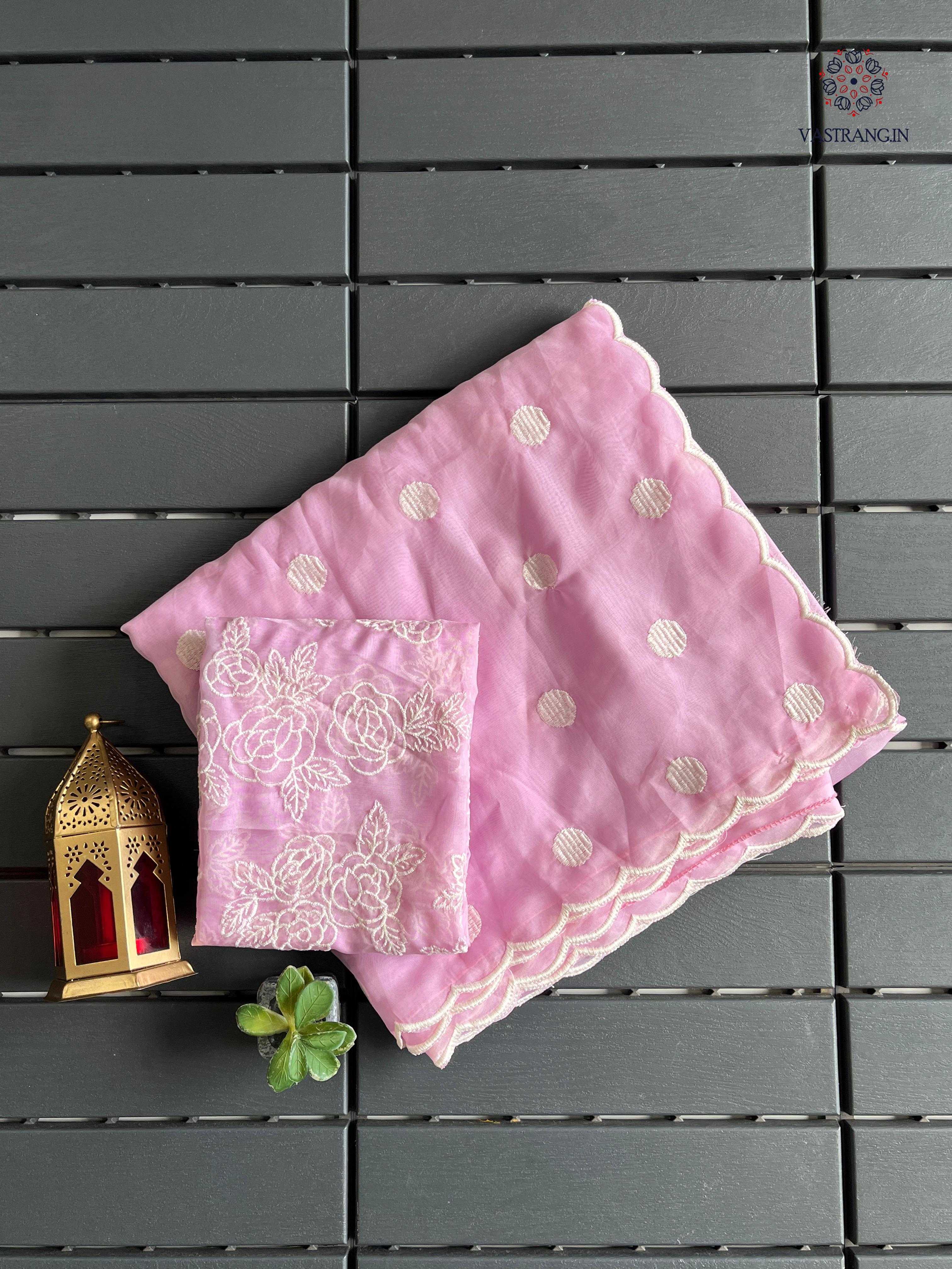 Charming Party Wear Tabi Silk Embroidery Work N Polka Butties Saree With Blouse For Wedding