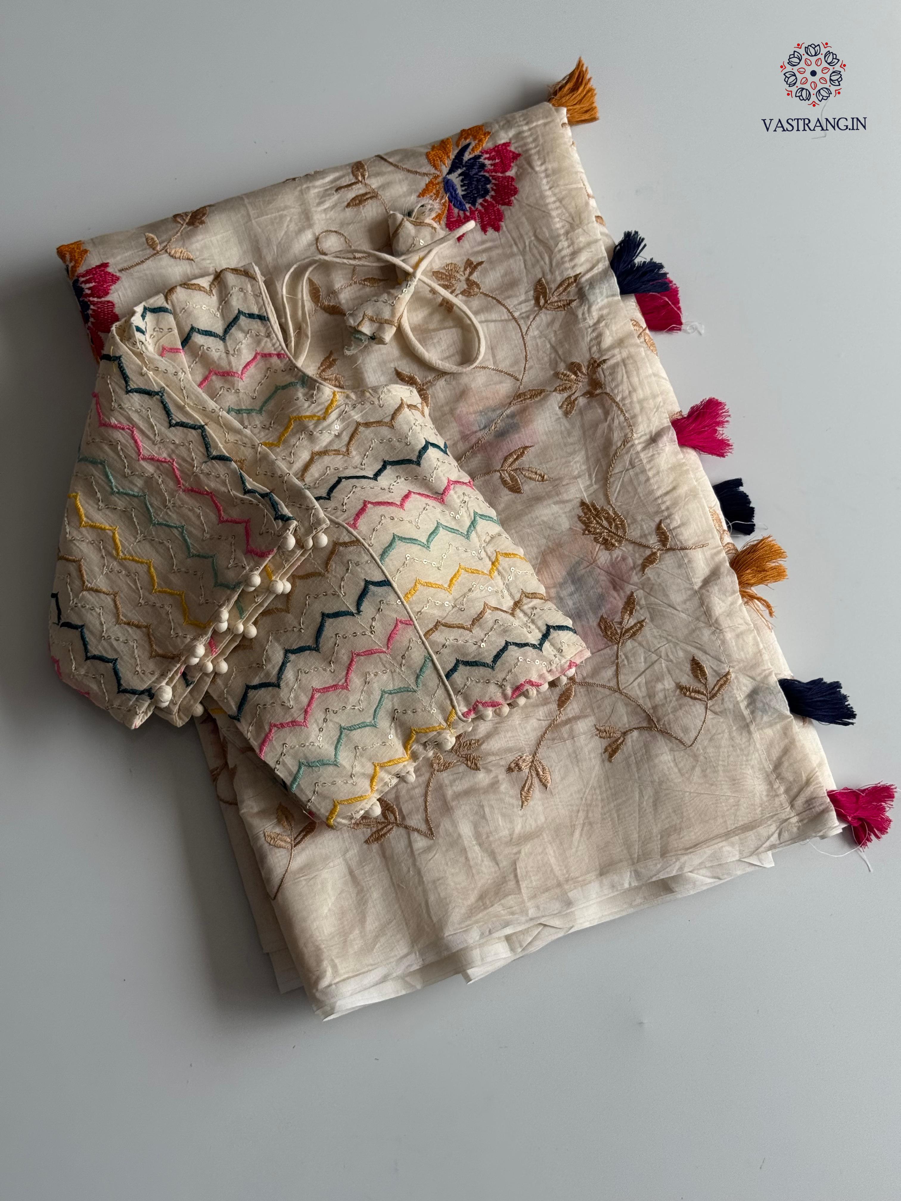 Beautiful Party Wear Chanderi Cotton Embroidery n Tussels Work Fancy Designer Festive Wear Saree With Stitched Blouse