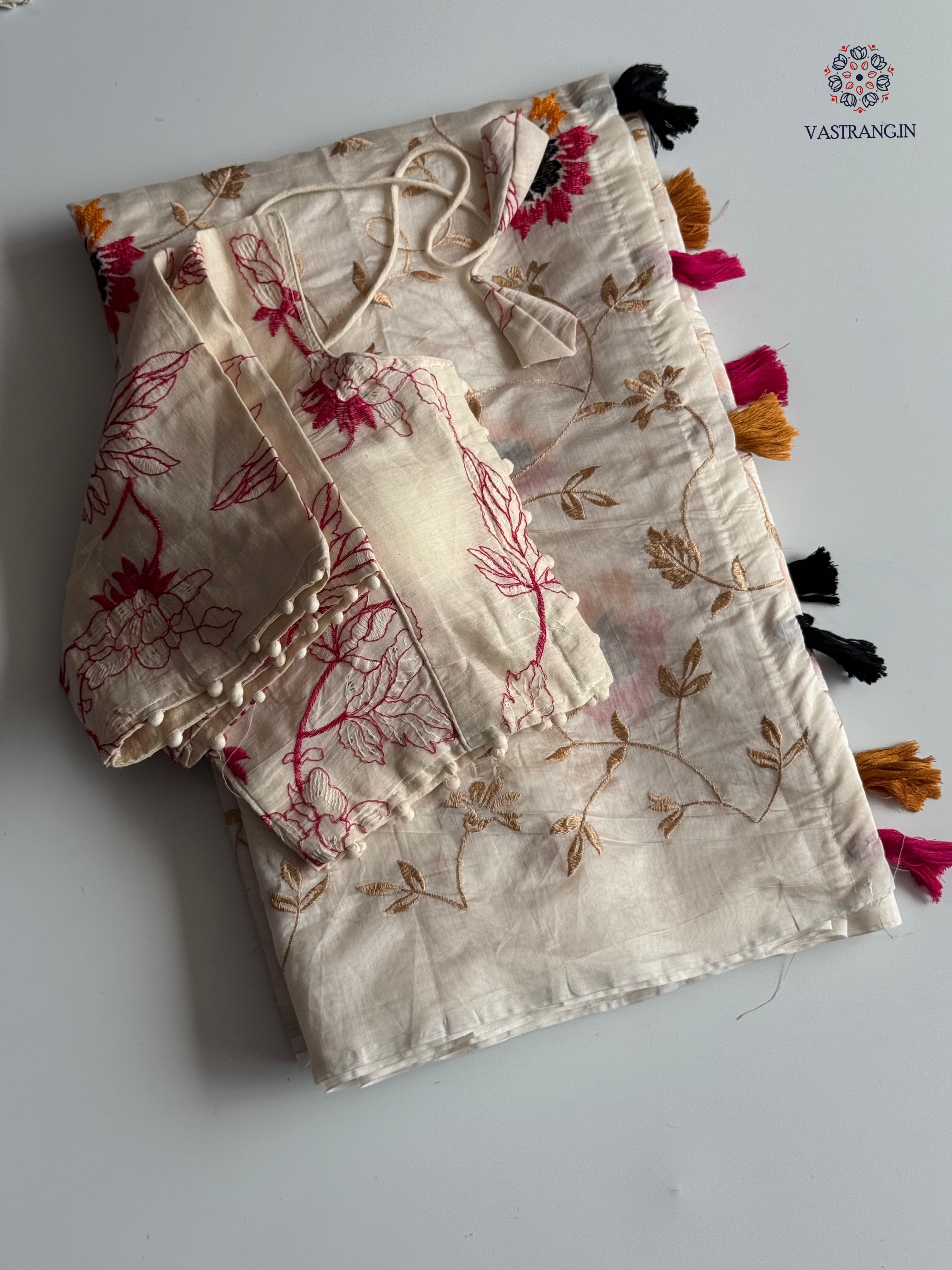 Beautiful Party Wear Chanderi Cotton Embroidery n Tussels Work Fancy Designer Festive Wear Saree With Stitched Blouse