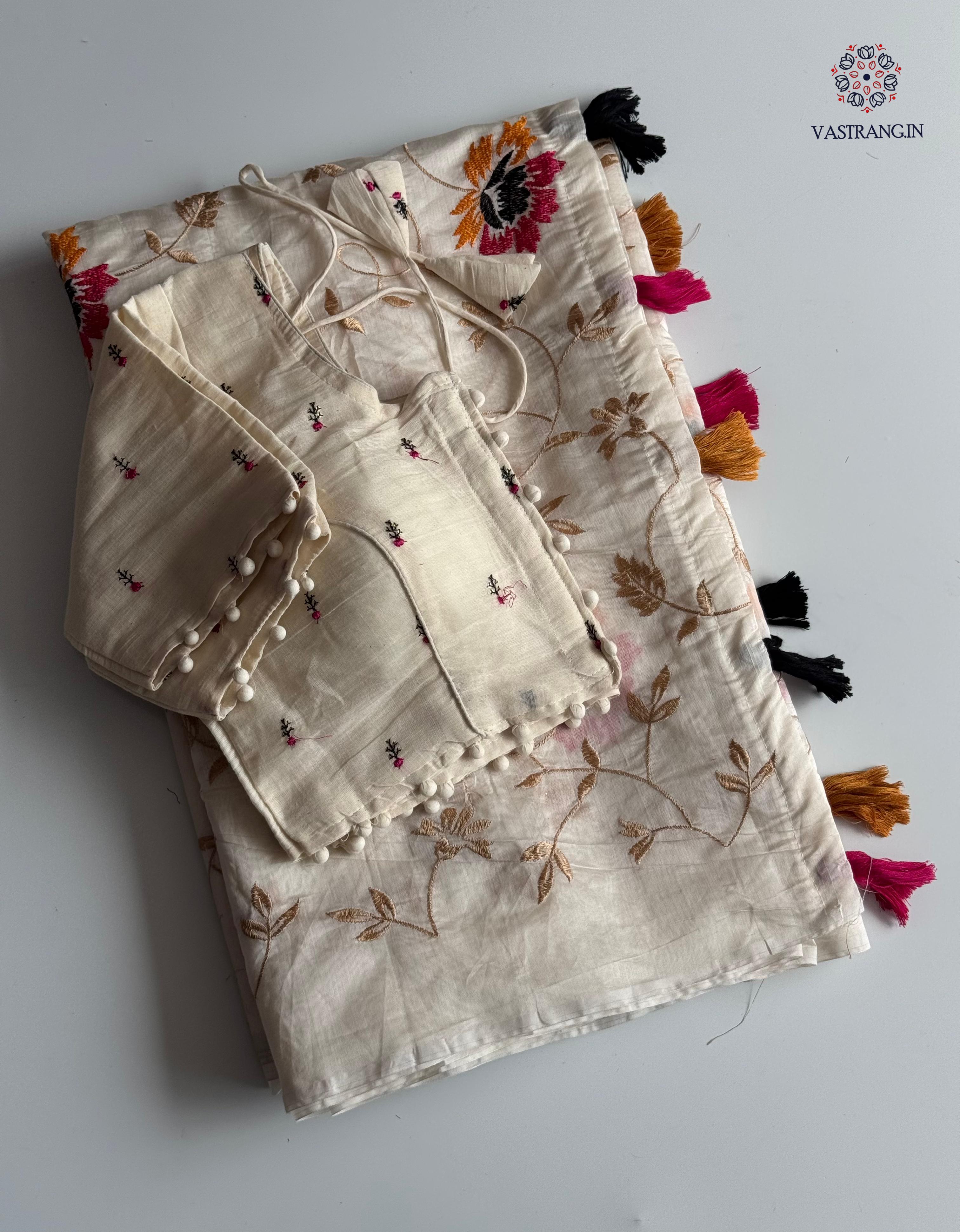 Beautiful Party Wear Chanderi Cotton Embroidery n Tussels Work Fancy Designer Festive Wear Saree With Stitched Blouse